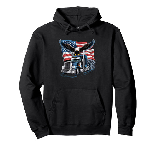 American Flag Trucker Dad Big Rig Hoodie - Novelty Apparel for Adults - T-Shirt, Sweatshirt, Hoodie