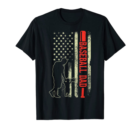 Baseball Dad Son American Flag Us T-Shirt - Unique Graphic for Adults - T-Shirt, Sweatshirt, Hoodie