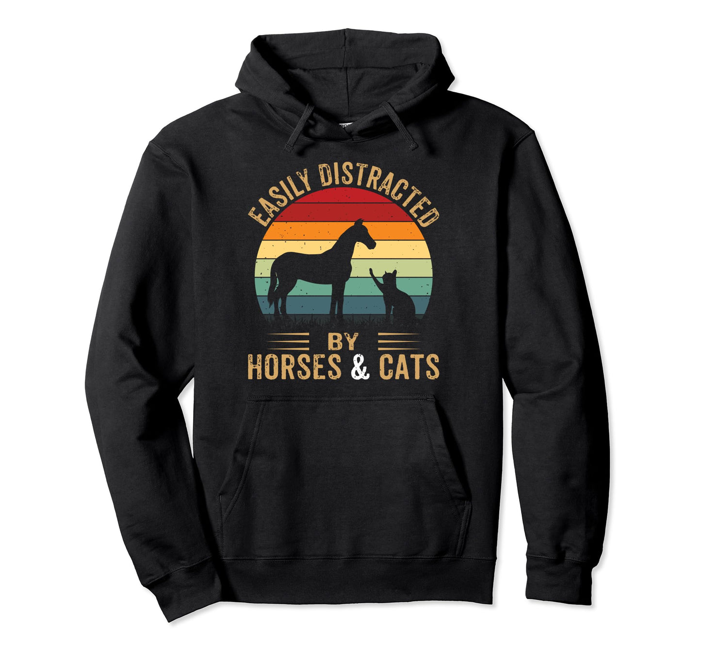 Easily Distracted Horse And Cats Hoodie - Custom Art Print for Adults - T-Shirt, Sweatshirt, Hoodie