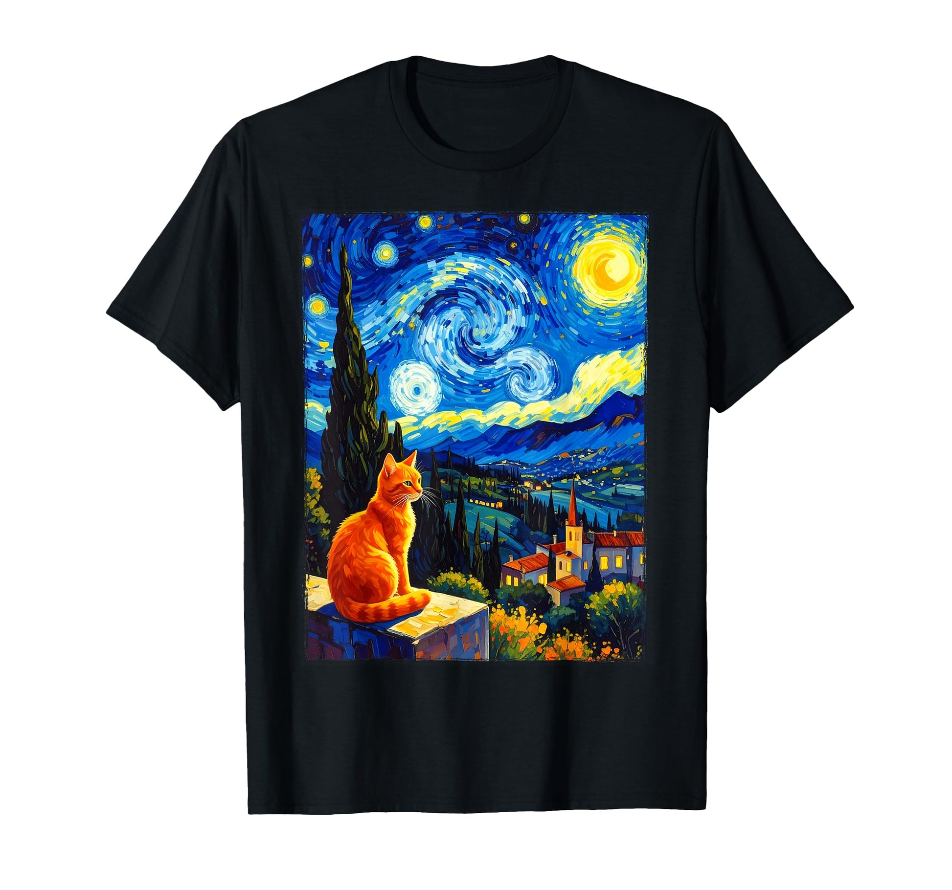 Van Gogh Starry Night Cat Cat Mom Cat T-Shirt - Fun Novelty Design Unisex - T-Shirt, Sweatshirt, Hoodie