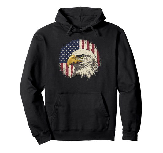 American Flag Bald Eagle Patriotic Eagle Hoodie - Trendy Graphic Men Women - T-Shirt, Sweatshirt, Hoodie