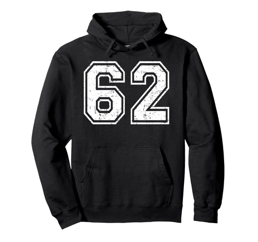 62 Number Sixty Two Team Sports Grunge Hoodie - Graphic Print for Adults - T-Shirt, Sweatshirt, Hoodie