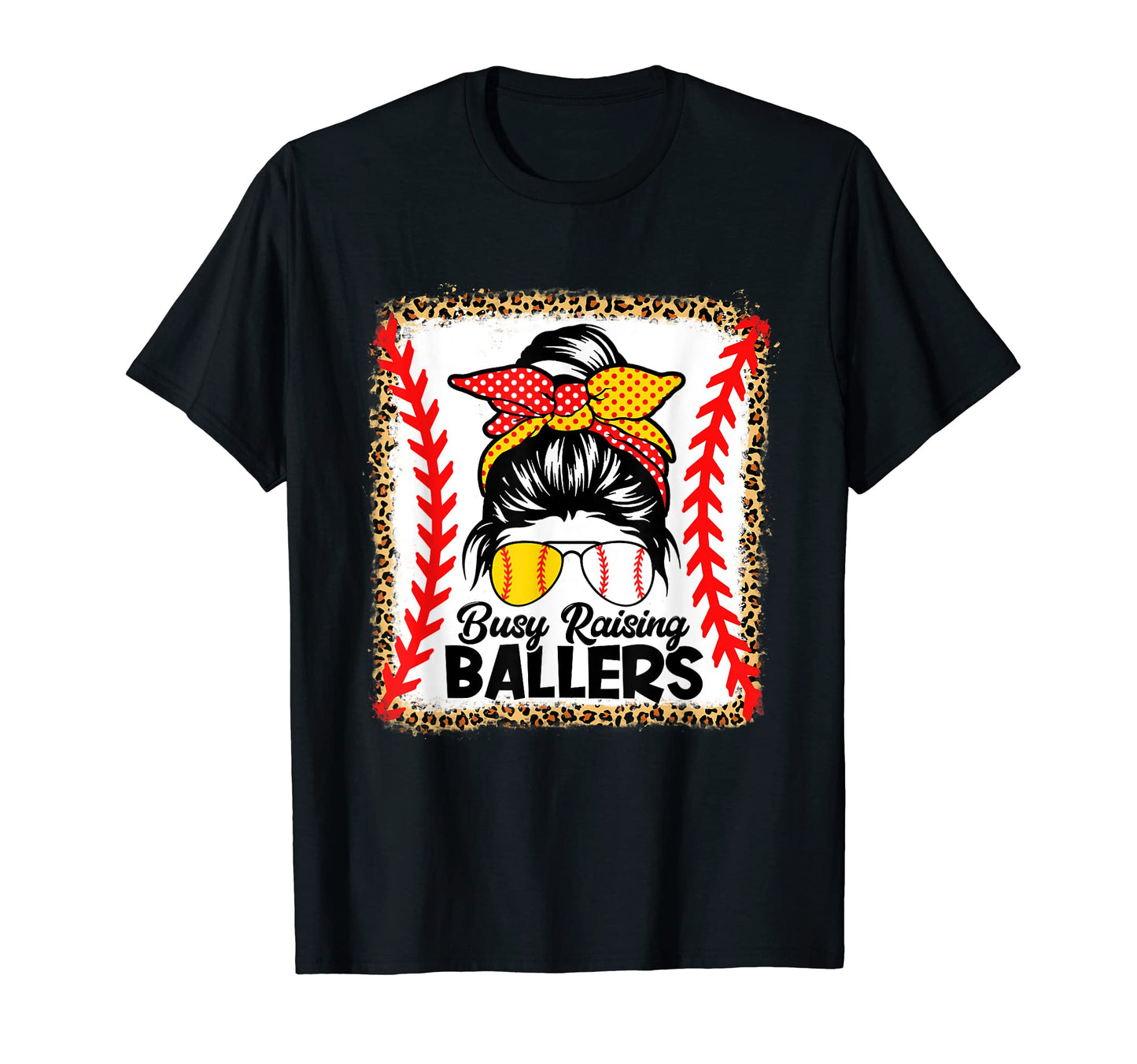 Messy Bun Mom Busy Raising Ballers T-Shirt - Custom Art Print for Adults - T-Shirt, Sweatshirt, Hoodie