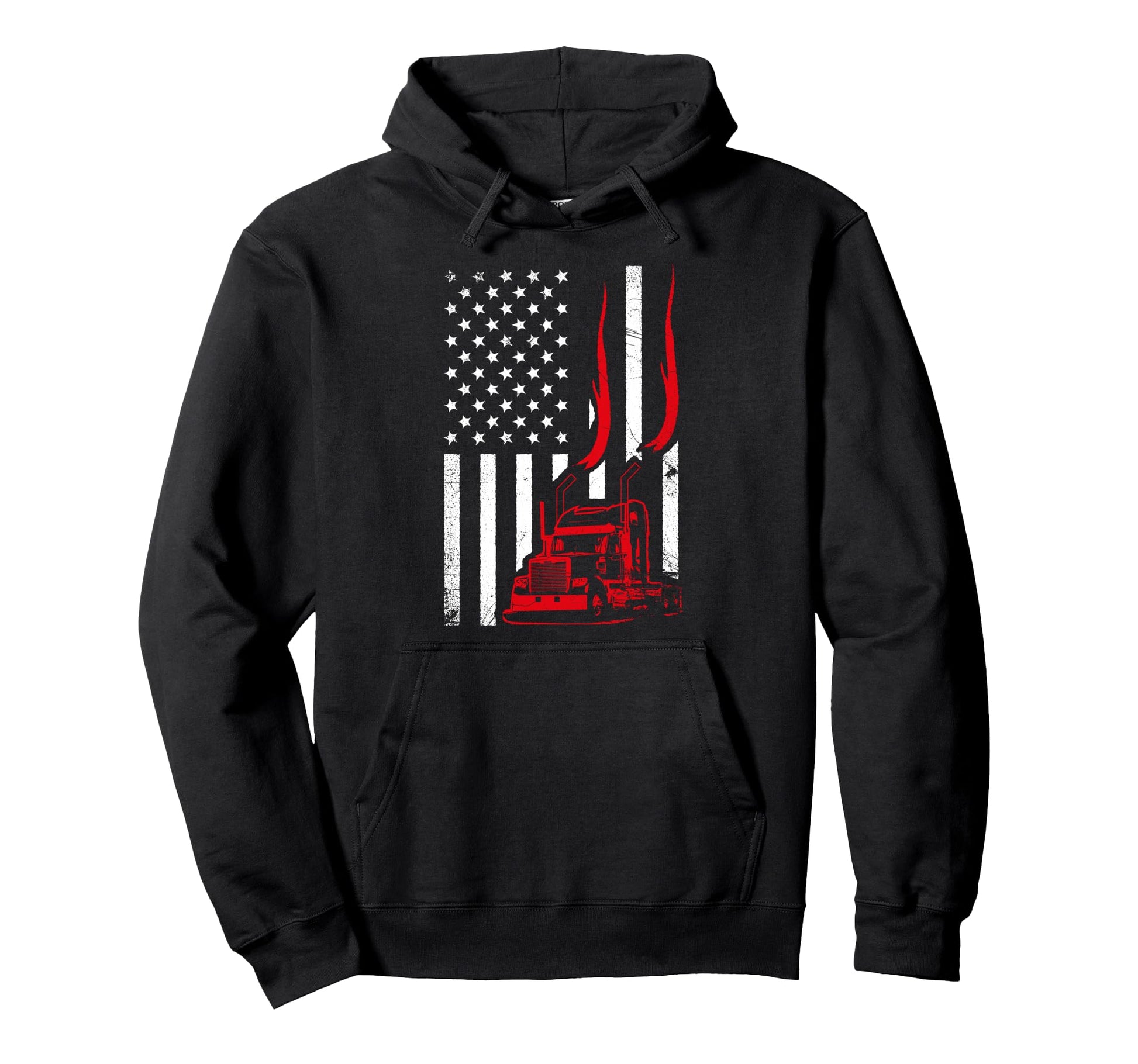 Trucker American Flag Image Truck Driver Hoodie - Aesthetic Graphic Unisex - T-Shirt, Sweatshirt, Hoodie