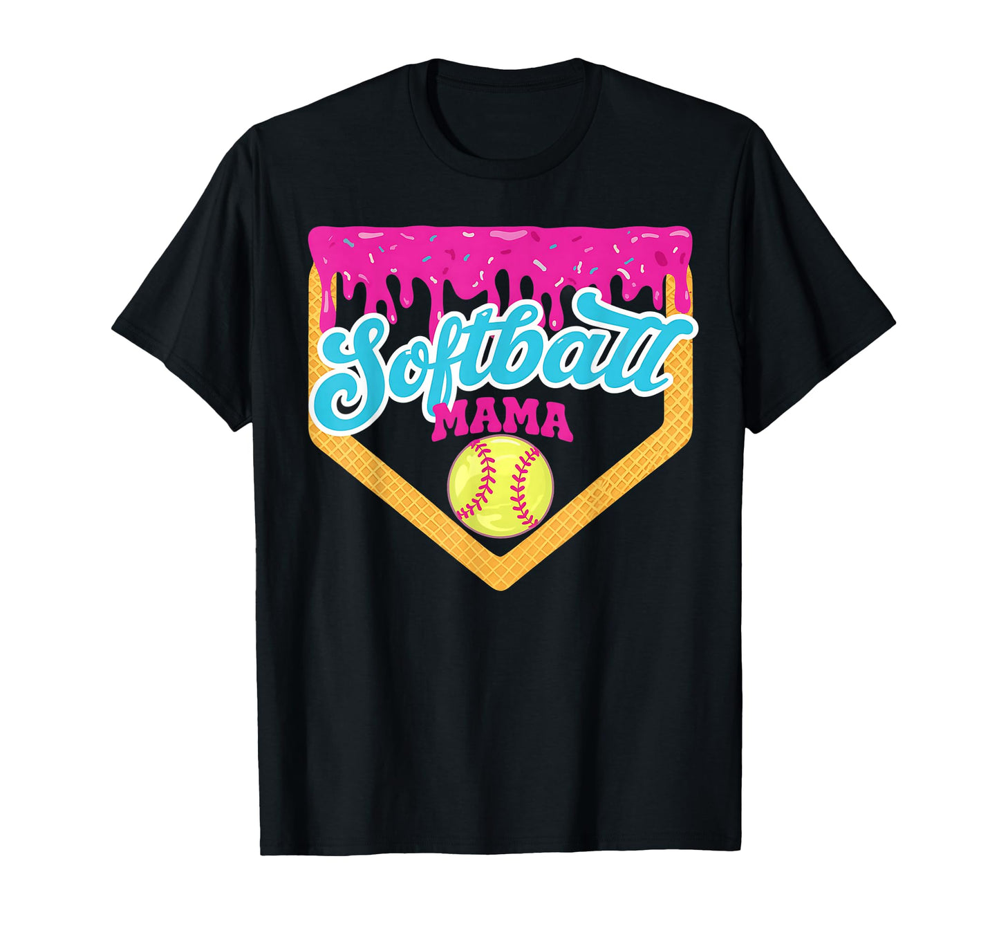 Softball Mama Drip Ice Cream Dripping T-Shirt - Novelty Apparel for Adults - T-Shirt, Sweatshirt, Hoodie