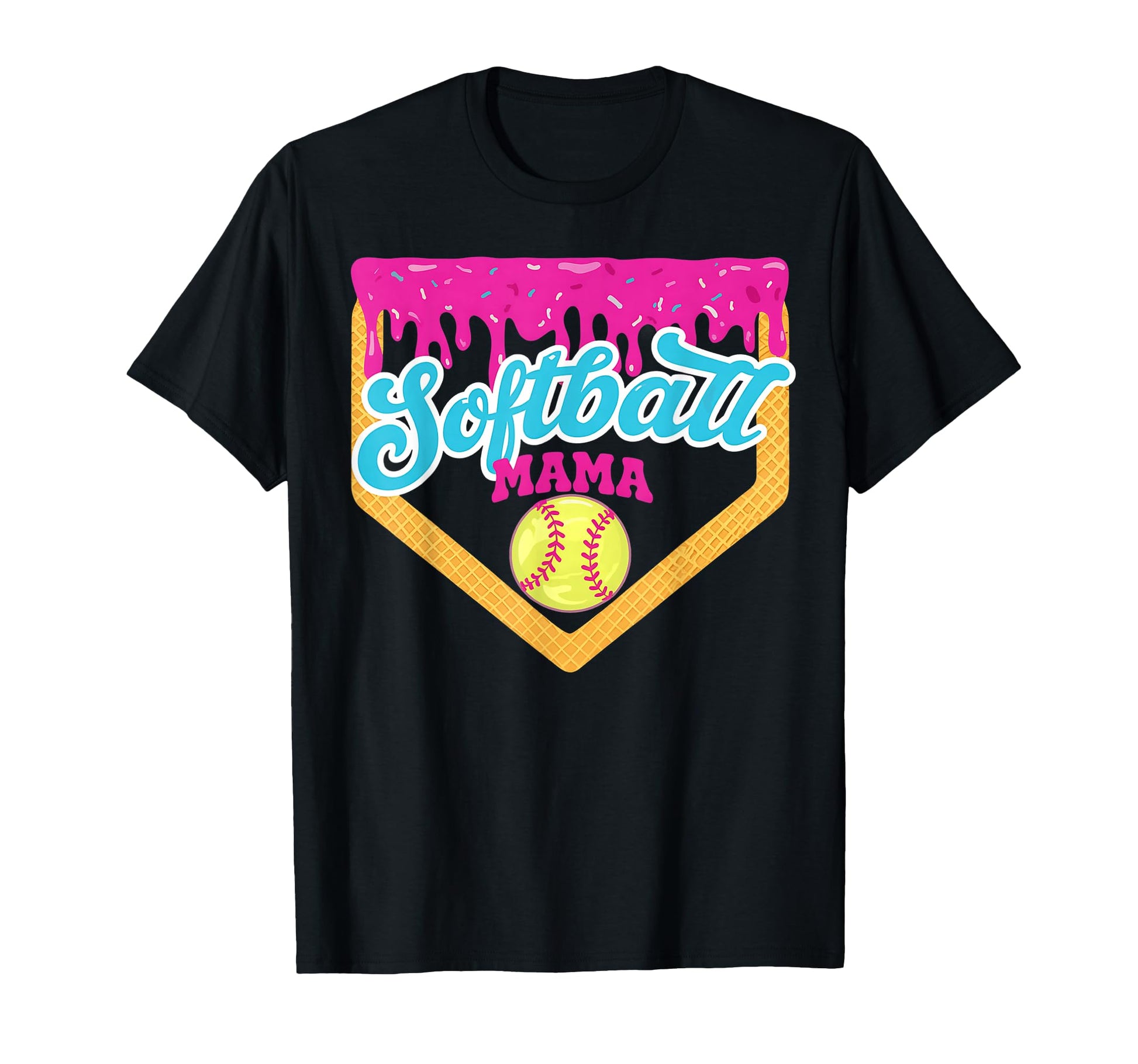 Softball Mama Drip Ice Cream Dripping T-Shirt - Novelty Apparel for Adults - T-Shirt, Sweatshirt, Hoodie