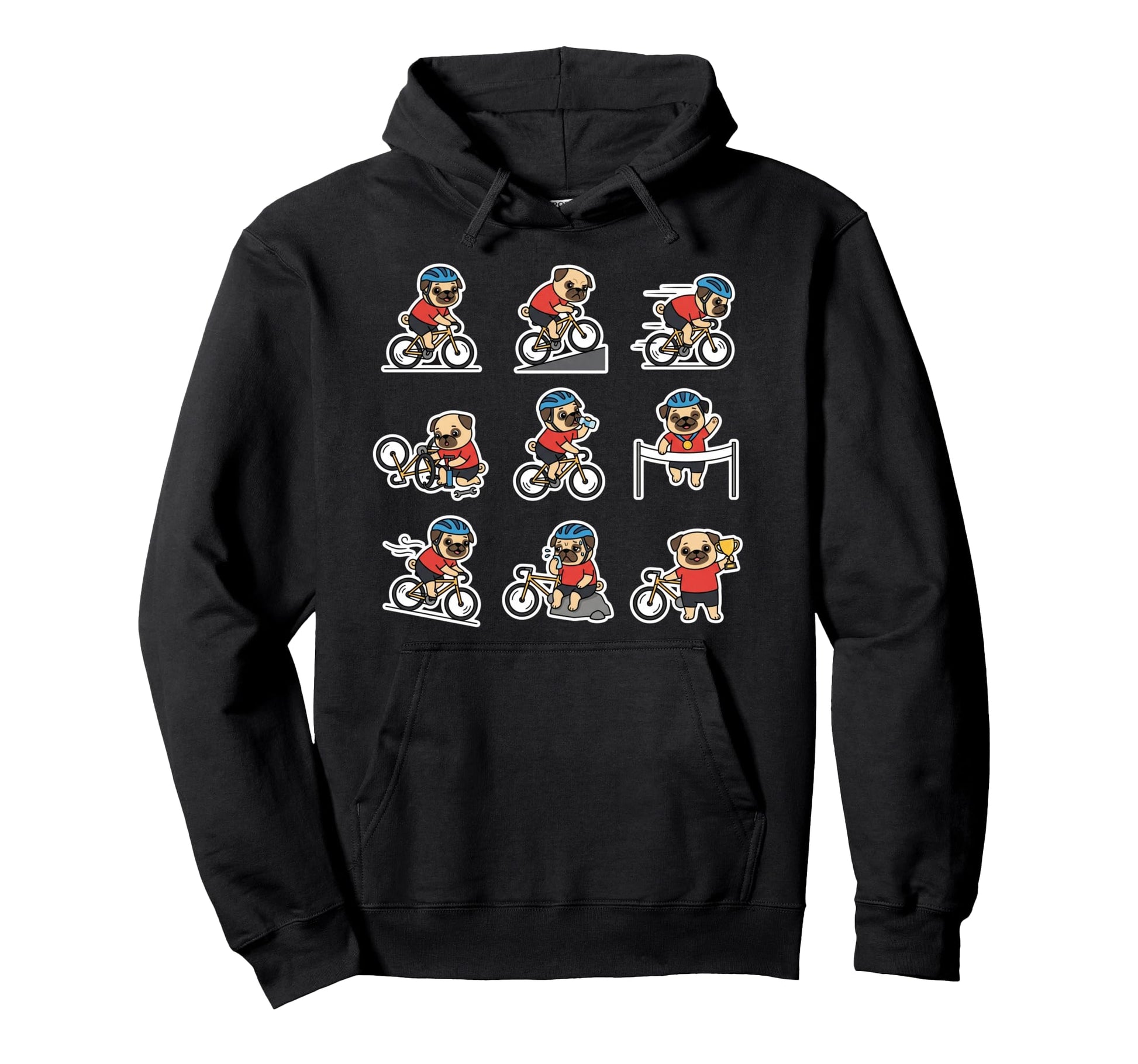 Funny Pug Cycling Bicycle Rider Dog Hoodie - Streetwear Style for Adults - T-Shirt, Sweatshirt, Hoodie