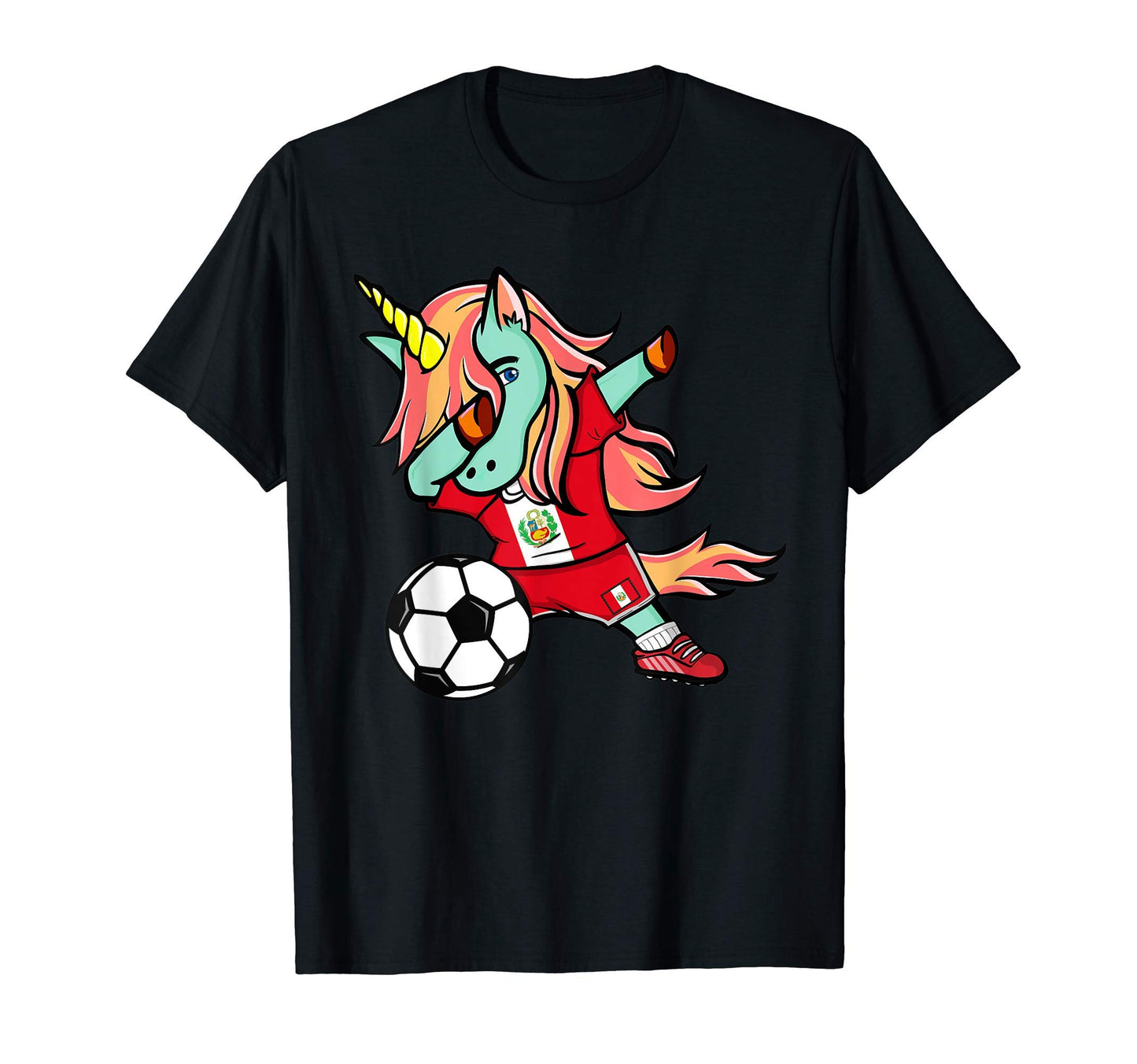 Funny Dabbing Unicorn Peru Football T-Shirt - Novelty Apparel Unisex - T-Shirt, Sweatshirt, Hoodie