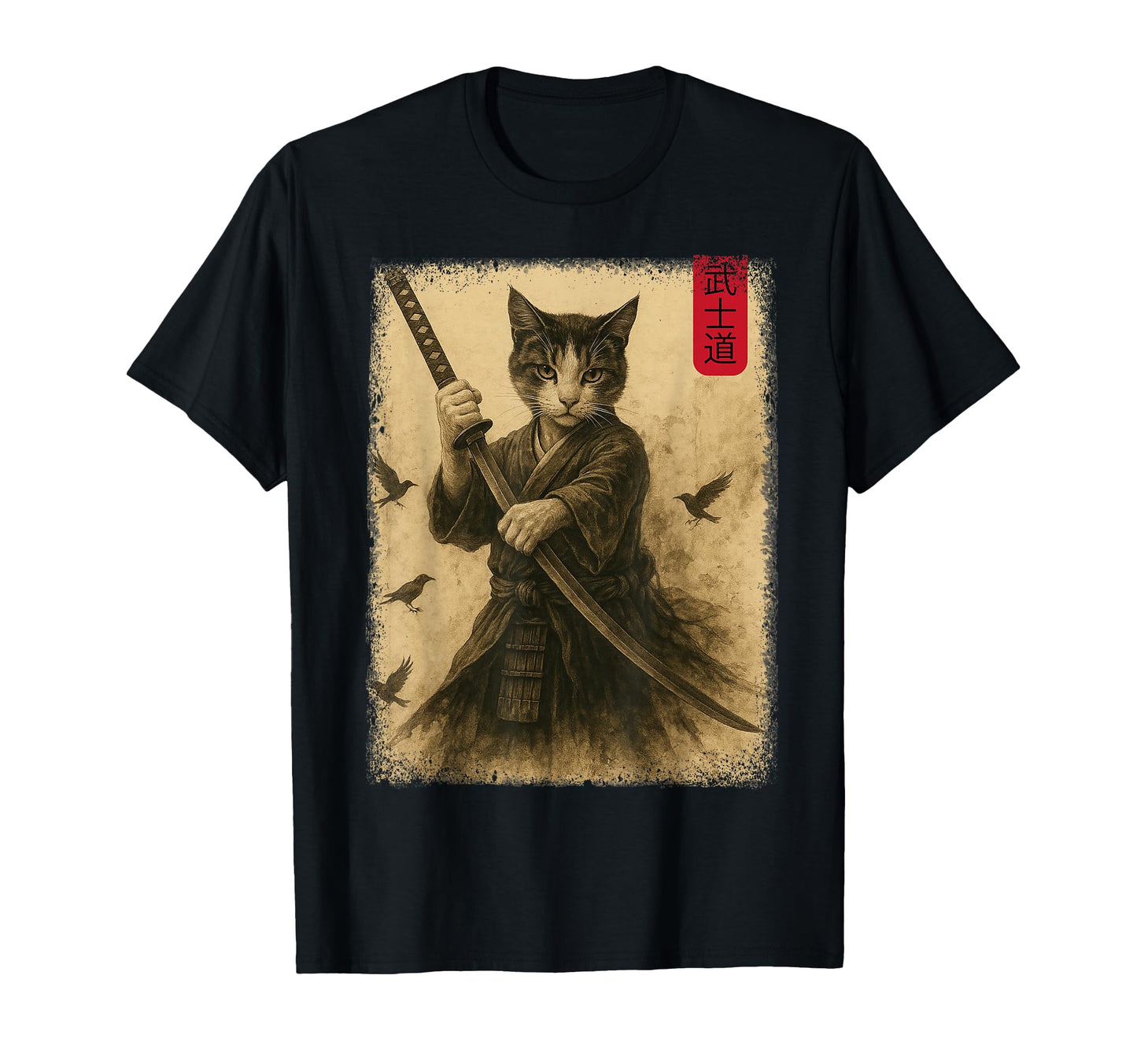 Samurai Cat Warrior Japanese Cat Anime T-Shirt - Aesthetic Graphic Unisex - T-Shirt, Sweatshirt, Hoodie