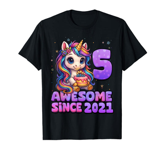 5 Year Old Awesome Since 2021 Unicorn T-Shirt - Novelty Apparel Men Women - T-Shirt, Sweatshirt, Hoodie