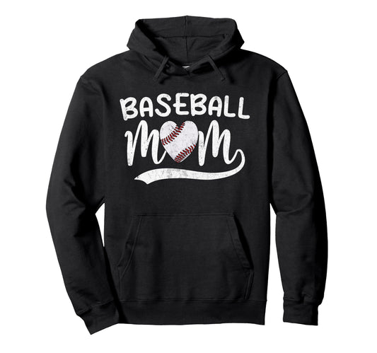 Baseball Mom Mama Funny Baseball Heart Hoodie - Streetwear Style Men Women - T-Shirt, Sweatshirt, Hoodie