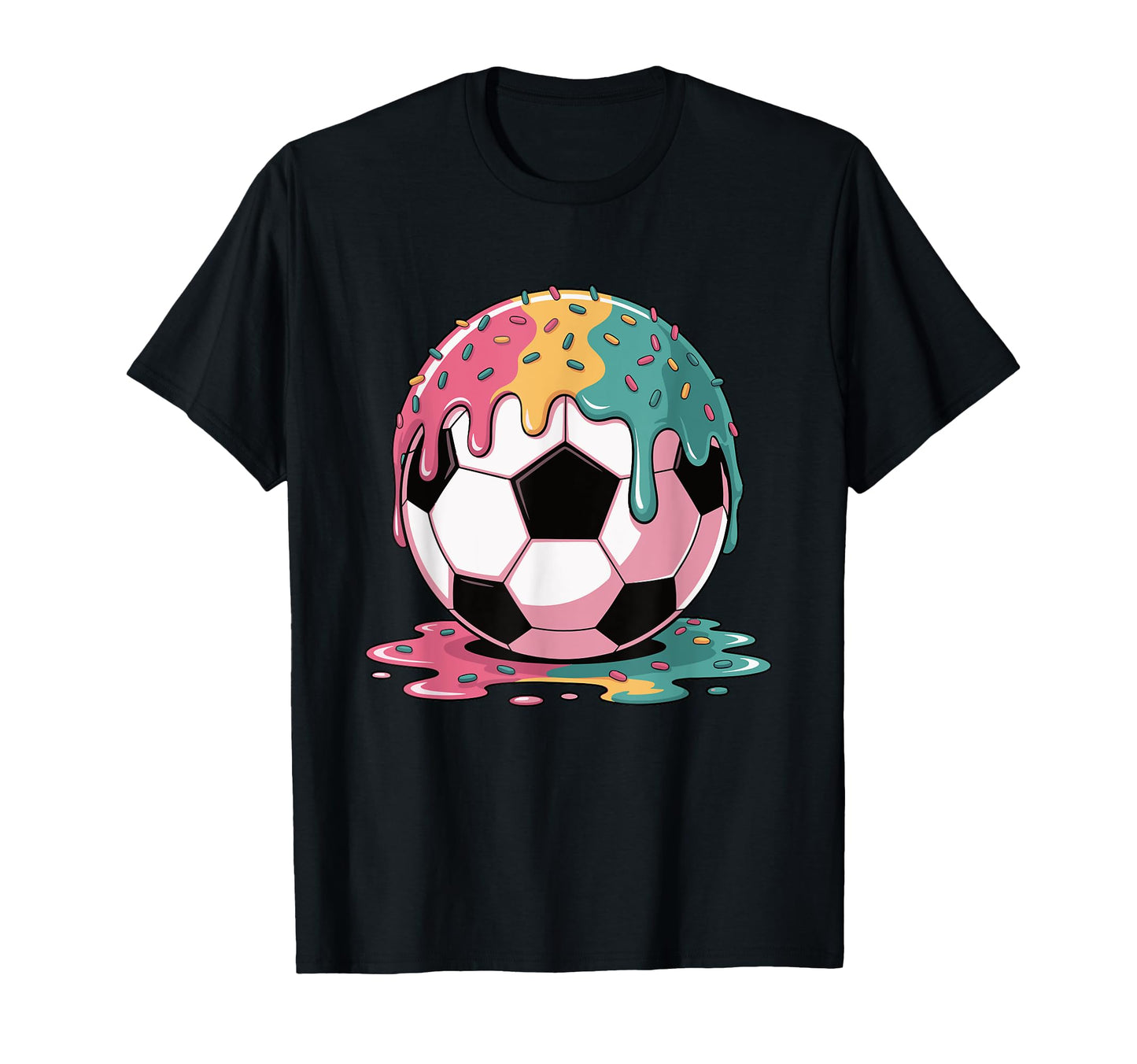 Ice Cream Dripping Over Soccer Ball T-Shirt - Unique Graphic Men Women - T-Shirt, Sweatshirt, Hoodie