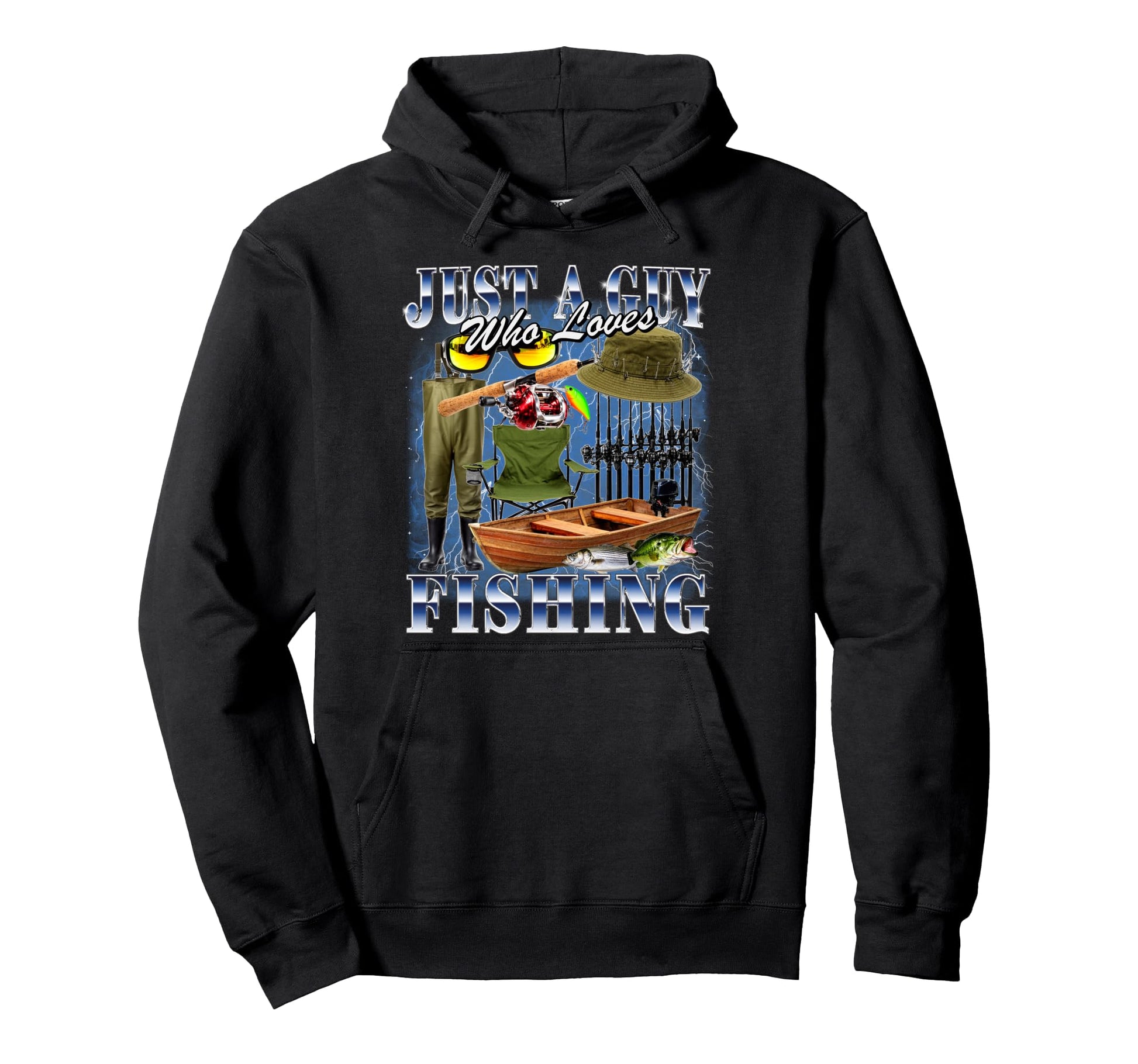 Just Guy Who Loves Fishing Bootleg 90S Hoodie - Trendy Graphic Unisex - T-Shirt, Sweatshirt, Hoodie