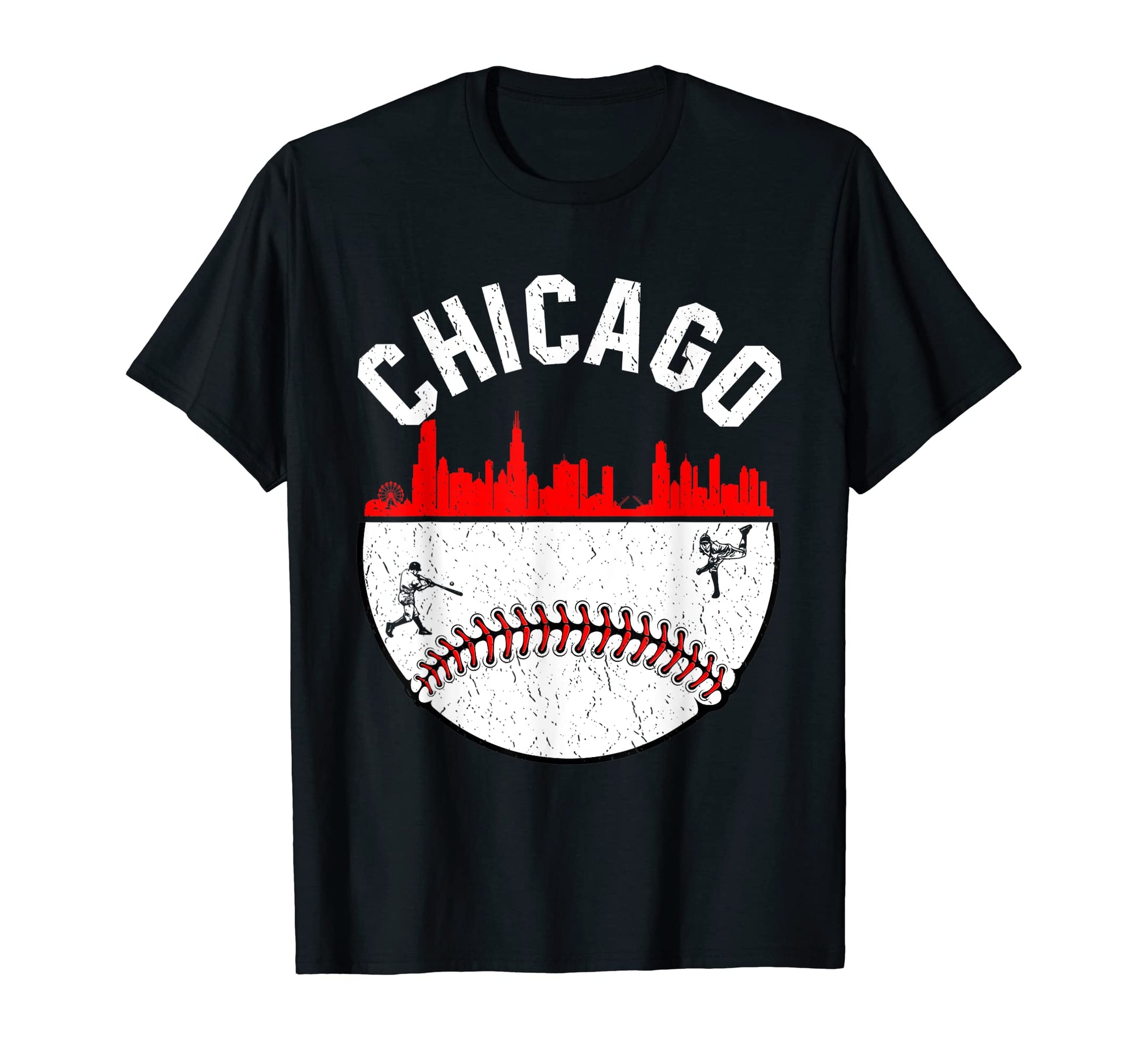 Chicago Cityscape Baseball T-Shirt - Fun Novelty Design Men Women - T-Shirt, Sweatshirt, Hoodie