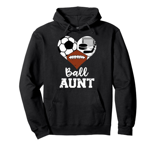 Ball Aunt Heart Funny Soccer Football Hoodie - Graphic Print Men Women - T-Shirt, Sweatshirt, Hoodie