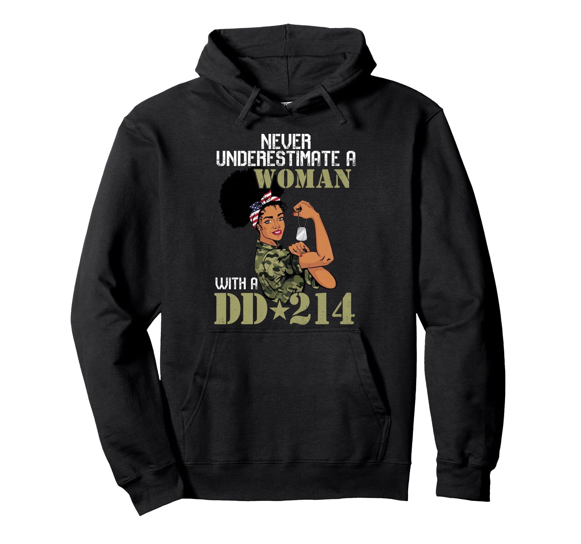 Never Underestimate Dd 214 Female Hoodie - Aesthetic Graphic Unisex - T-Shirt, Sweatshirt, Hoodie