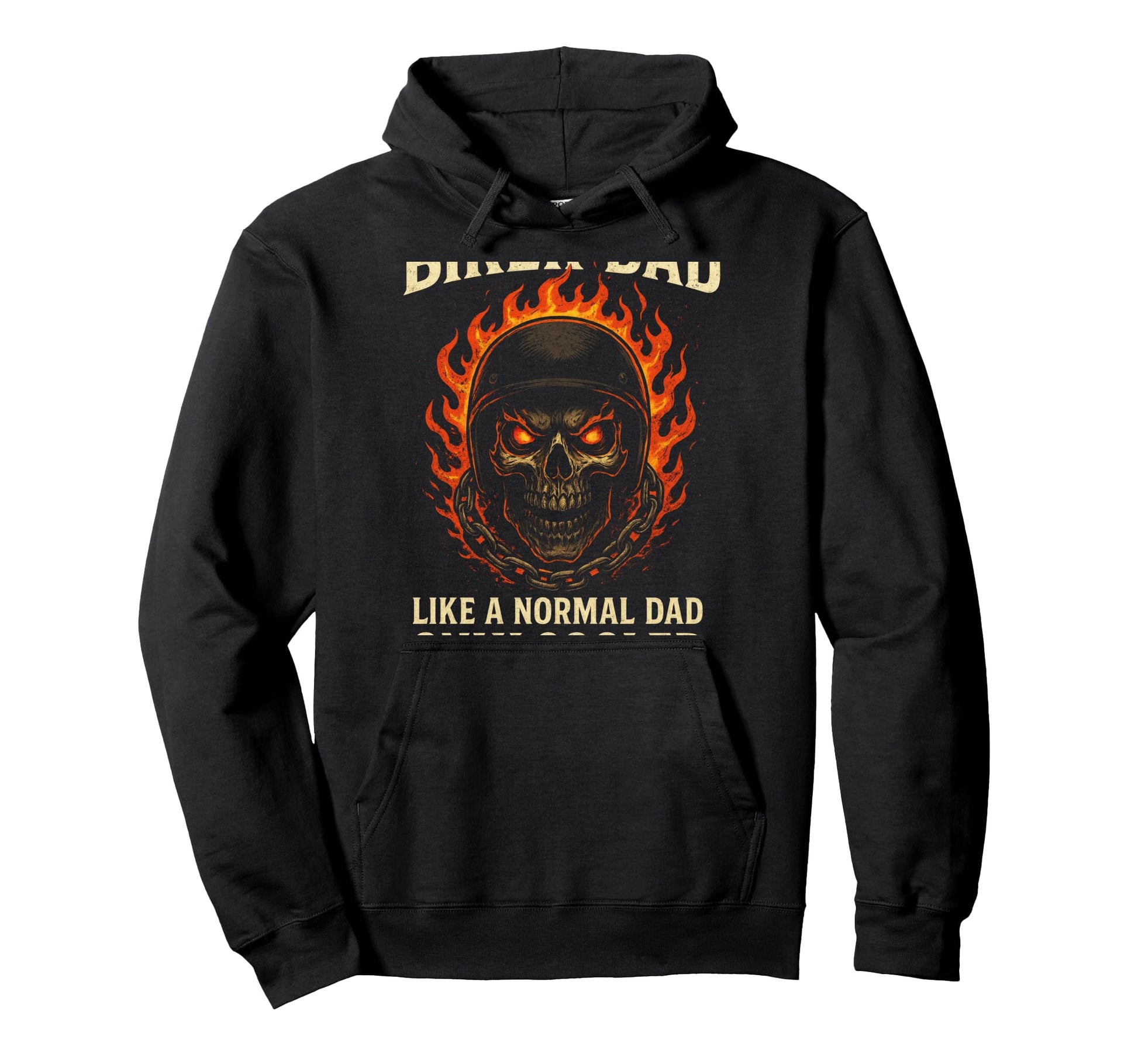 Biker Dad Skull Flames Motorcycle Band Hoodie - Trendy Graphic Men Women - T-Shirt, Sweatshirt, Hoodie