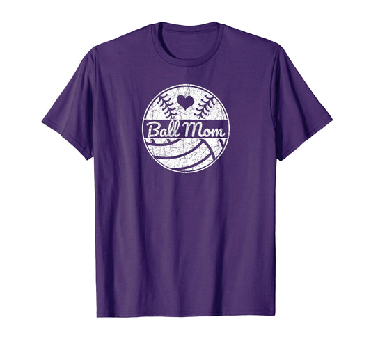 Ball Mom Half Baseball Softball Half T-Shirt - Unique Graphic Unisex - T-Shirt, Sweatshirt, Hoodie