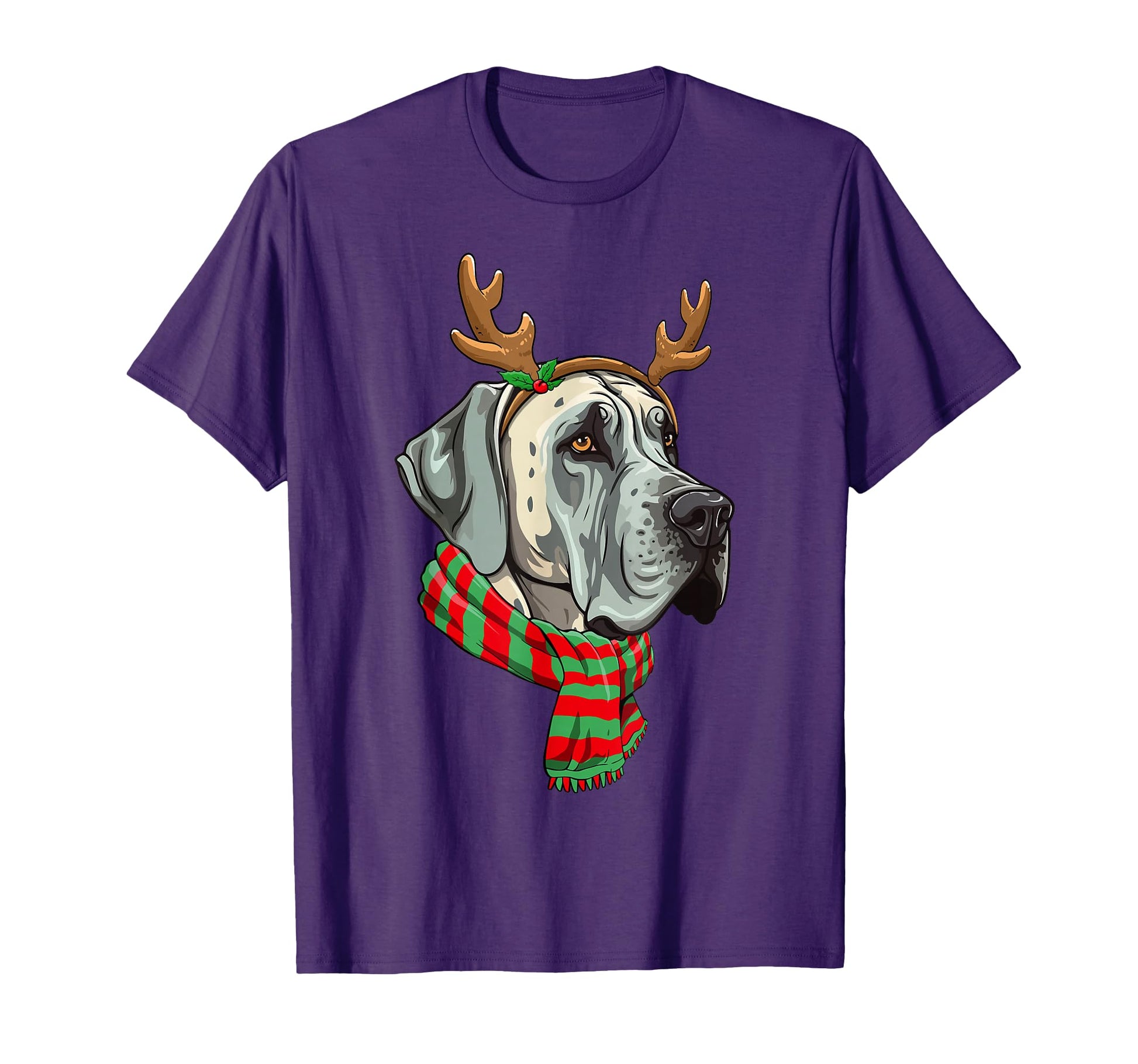 Great Dane Dog Reindeer Santa Hat T-Shirt - Casual Everyday Wear Men Women - T-Shirt, Sweatshirt, Hoodie
