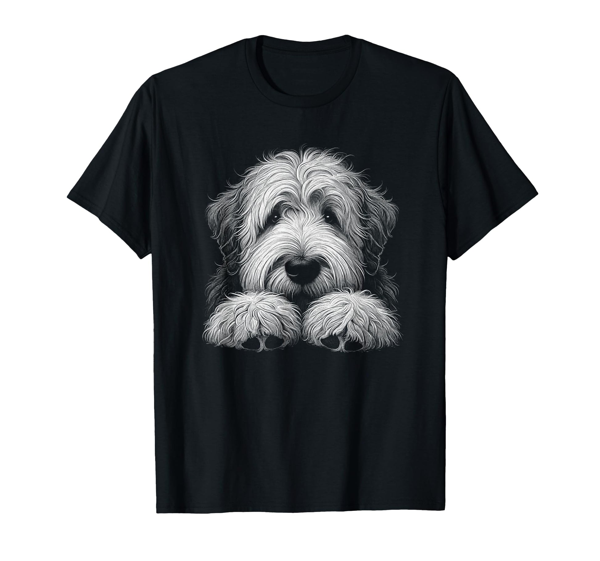 Old English Sheepdog Dog Peeking Art T-Shirt - Unique Graphic for Adults - T-Shirt, Sweatshirt, Hoodie