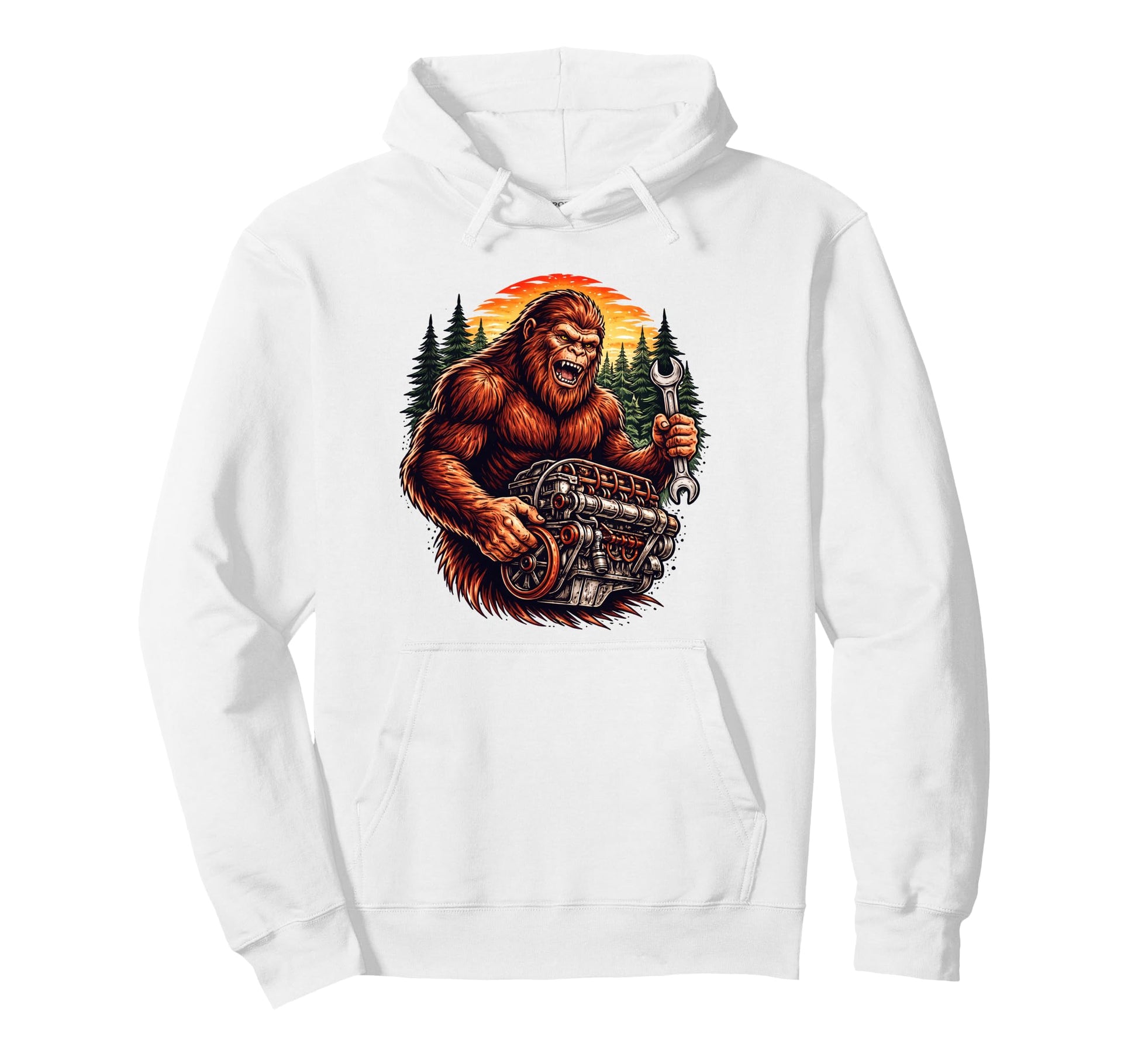 Funny Mechanic Bigfoot Sasquatch Hoodie - Custom Art Print for Adults - T-Shirt, Sweatshirt, Hoodie