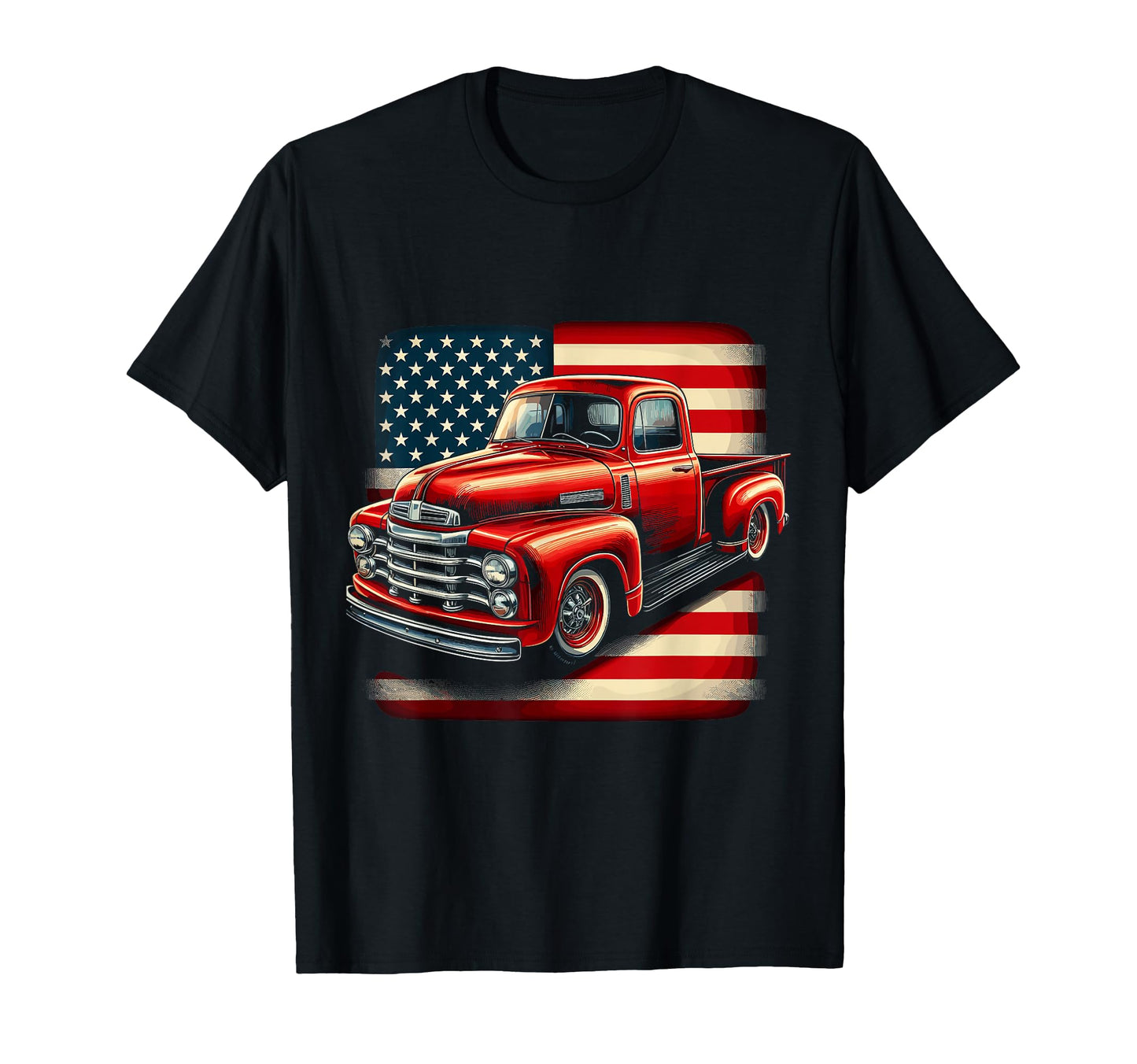 Old Pickup Truck 4Th July Patriotic T-Shirt - Custom Art Print Unisex - T-Shirt, Sweatshirt, Hoodie