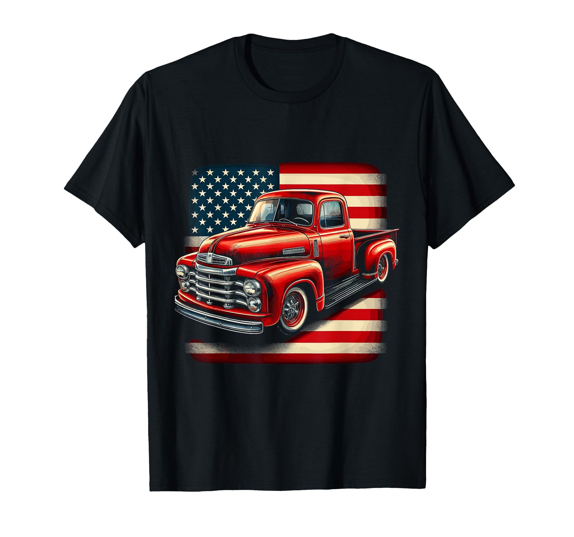 Old Pickup Truck 4Th July Patriotic T-Shirt - Custom Art Print Unisex - T-Shirt, Sweatshirt, Hoodie