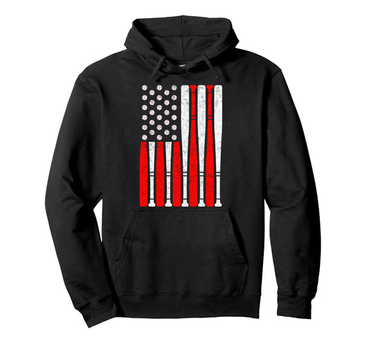 Baseball Us Flag Baseball Lover Dad Hoodie - Fun Novelty Design Unisex - T-Shirt, Sweatshirt, Hoodie