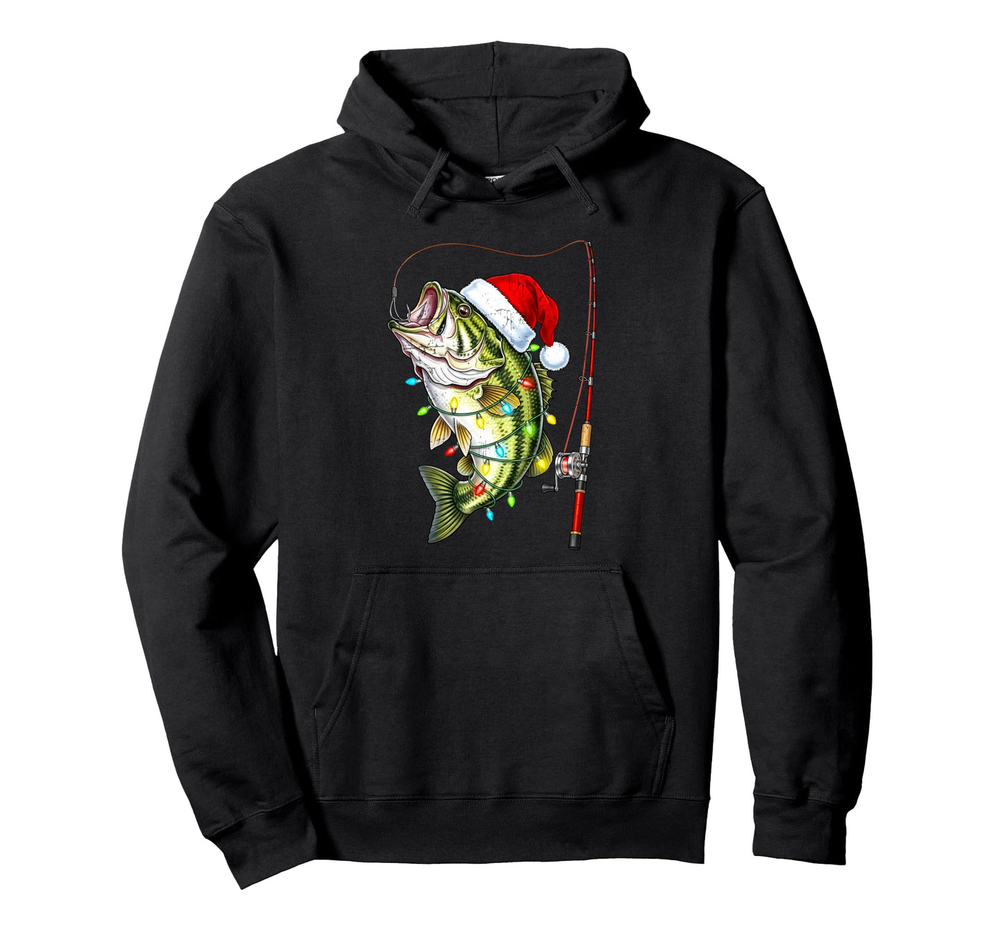 Funny Fishing Bass Santa Hat Lights Hoodie - Unique Graphic Unisex - T-Shirt, Sweatshirt, Hoodie