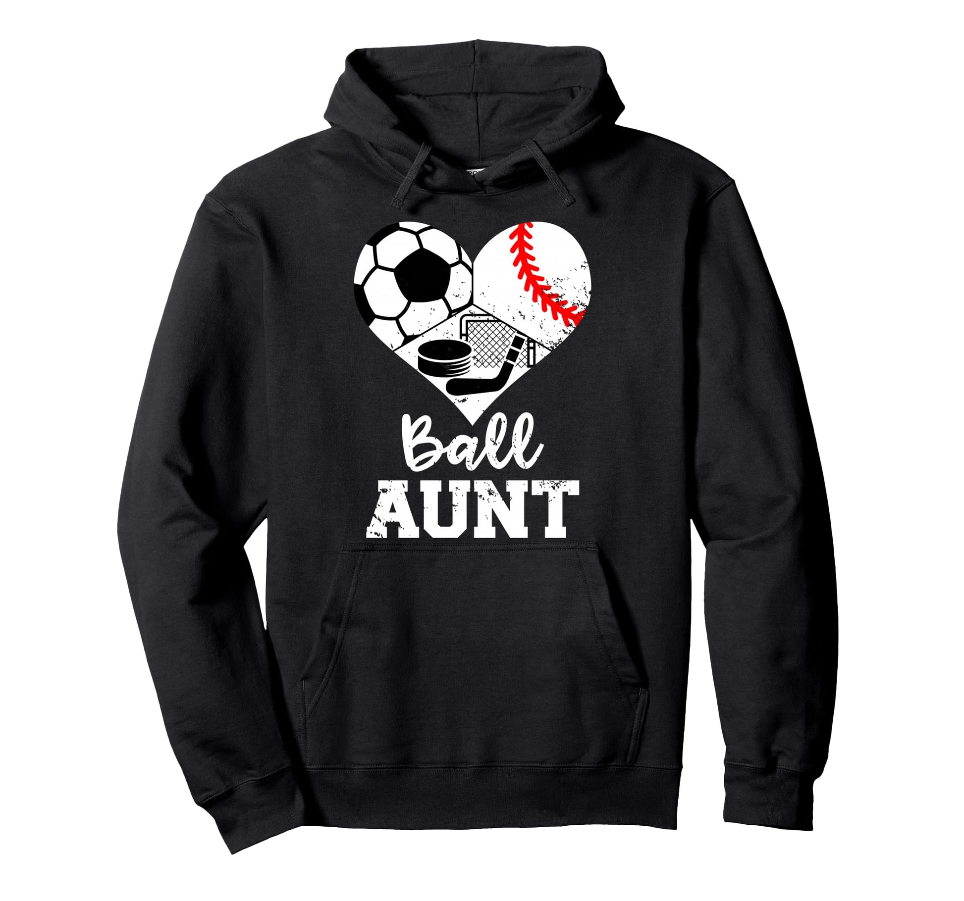 Ball Aunt Heart Funny Soccer Baseball Hoodie - Unique Graphic for Adults - T-Shirt, Sweatshirt, Hoodie