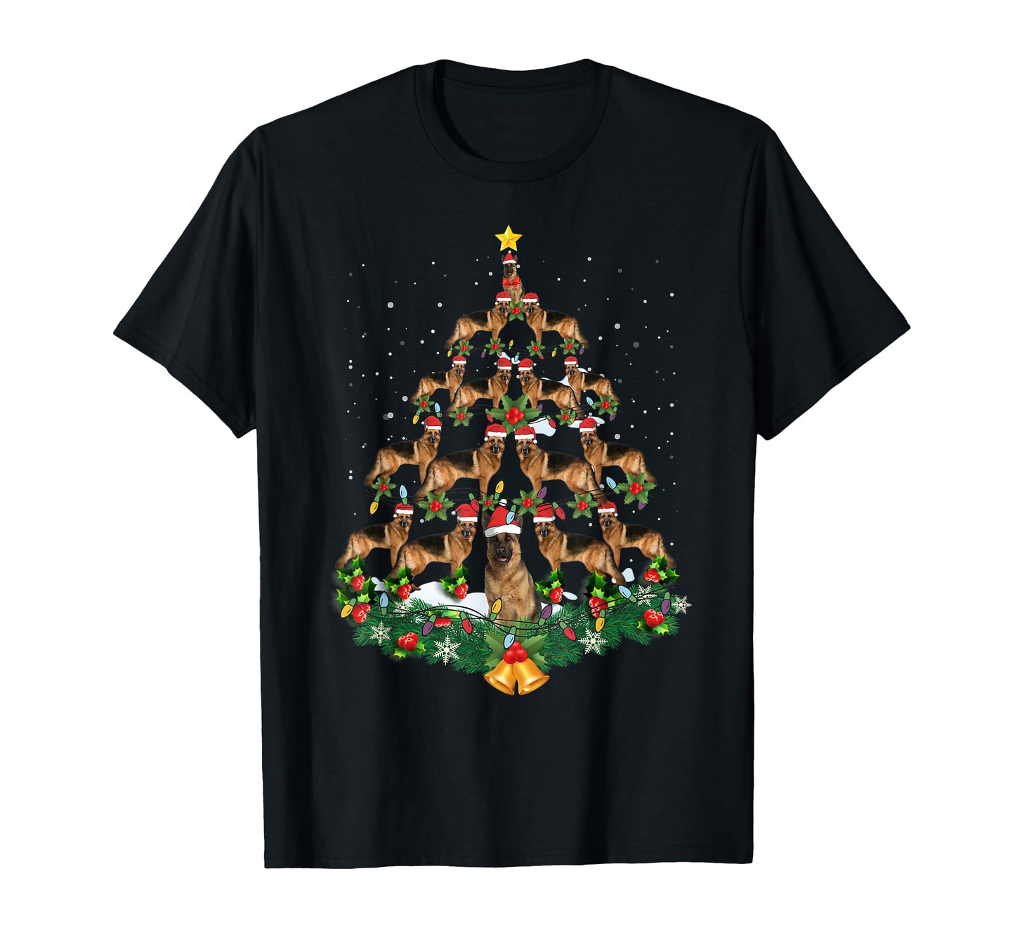 German Shepherd Dog Tree Lights T-Shirt - Streetwear Style for Adults - T-Shirt, Sweatshirt, Hoodie