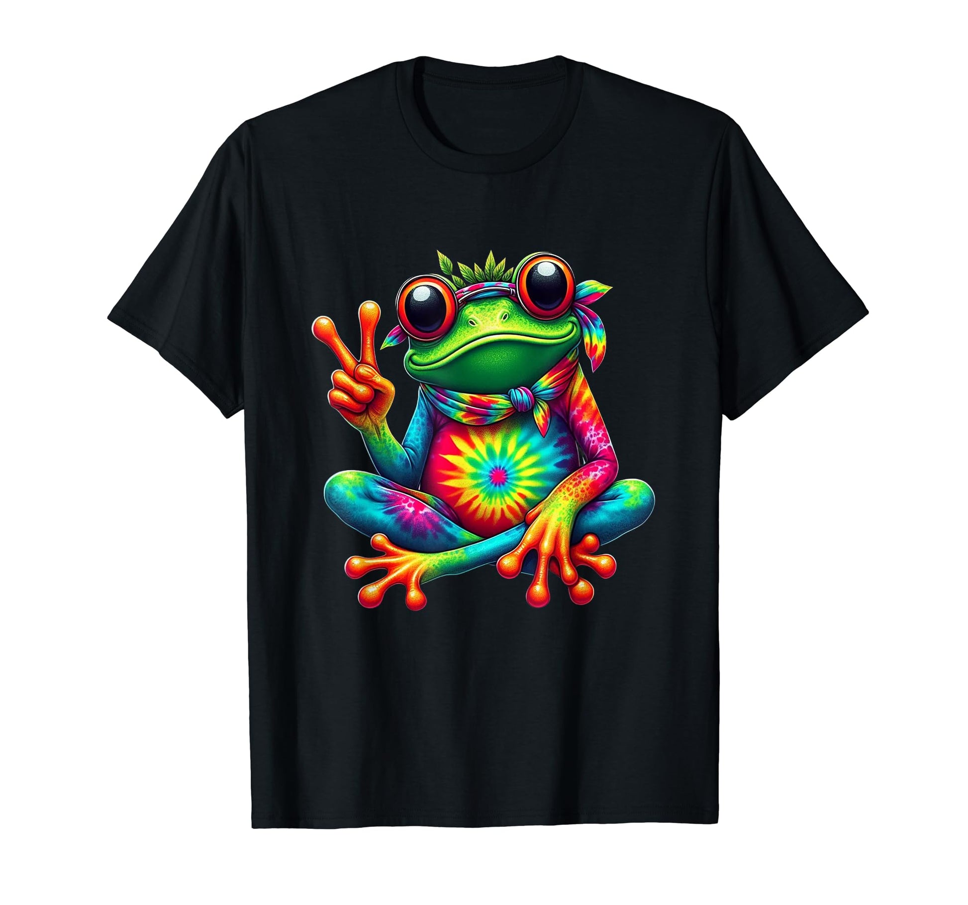 Tie Dye Frog Holding Peace Sign Funny T-Shirt - Novelty Apparel for Adults - T-Shirt, Sweatshirt, Hoodie
