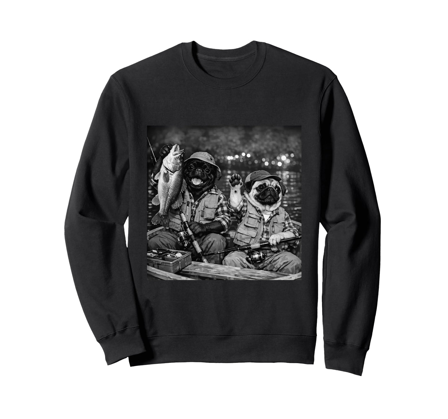 Pug Sea Bass Fishing Funny Costume Sweatshirt - Custom Art Print Unisex - T-Shirt, Sweatshirt, Hoodie
