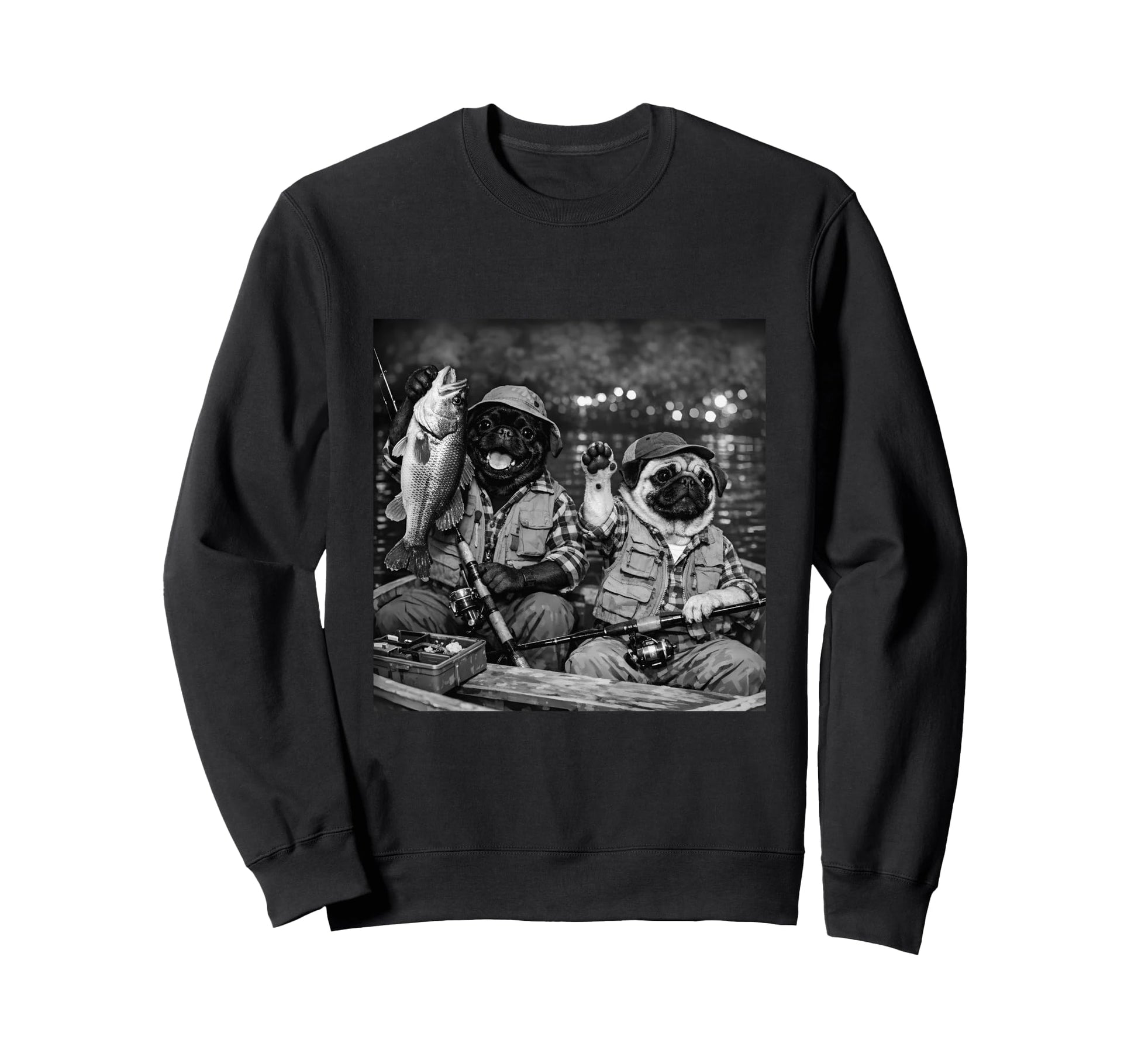 Pug Sea Bass Fishing Funny Costume Sweatshirt - Custom Art Print Unisex - T-Shirt, Sweatshirt, Hoodie
