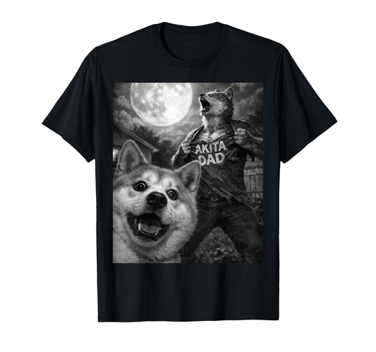 Akita Dad Funny Horror Mens Moon Selfie T-Shirt - Unique Graphic for Adults - T-Shirt, Sweatshirt, Hoodie