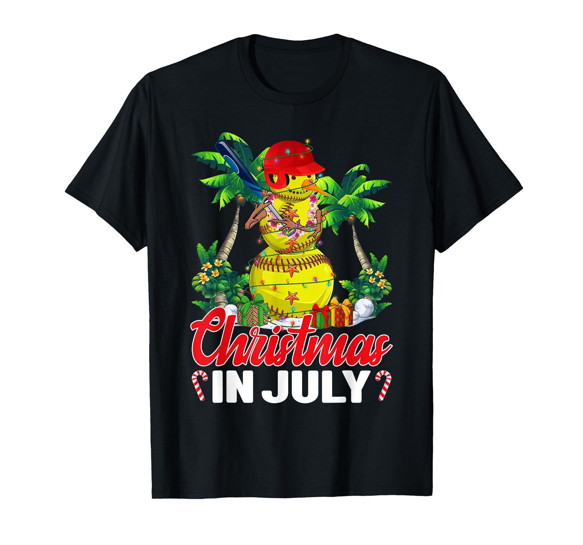 Funny Softball Santa Hat Hawaiian T-Shirt - Novelty Apparel for Adults - T-Shirt, Sweatshirt, Hoodie