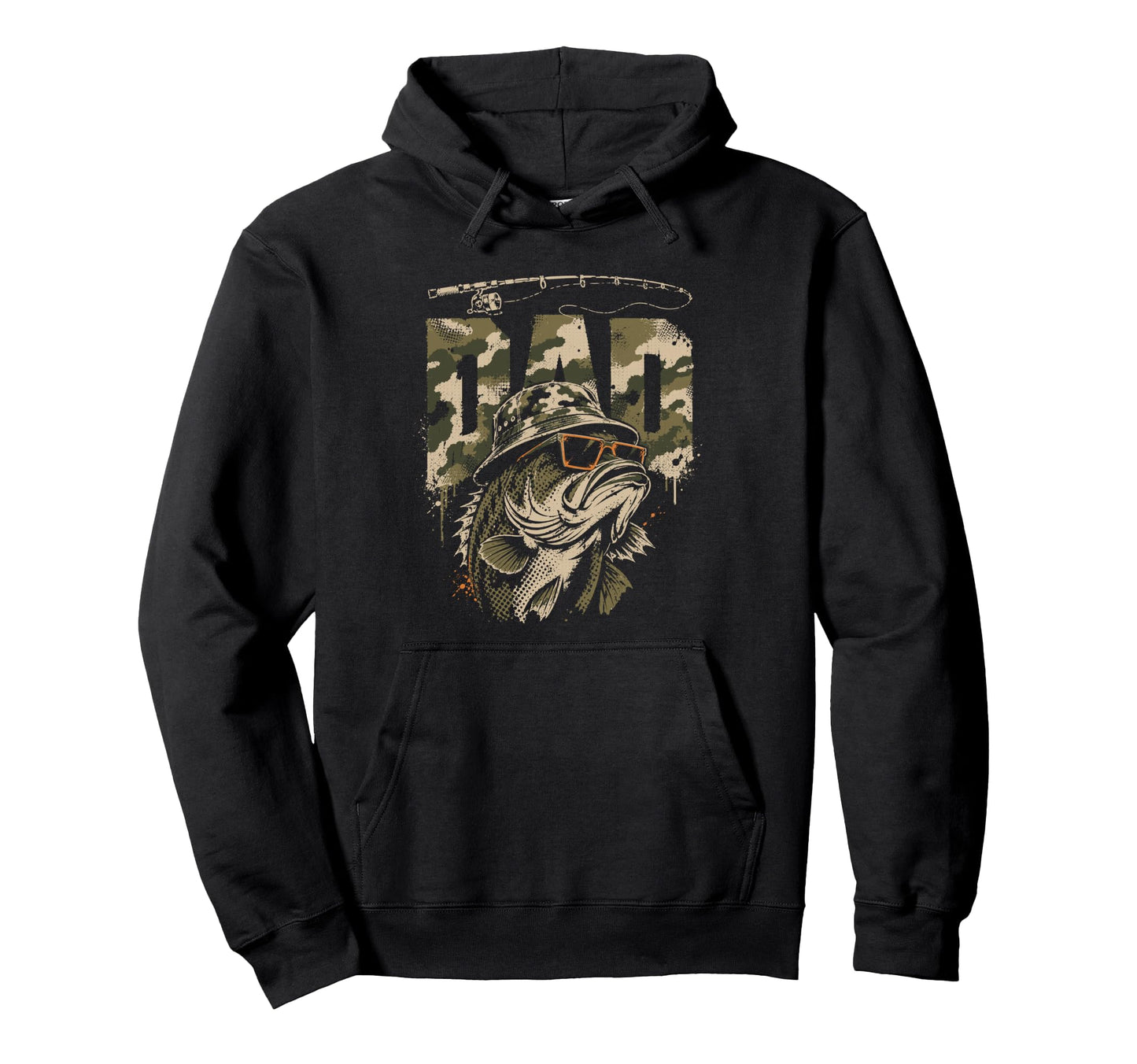 Fishing Dad Camo Bass Fish Funny Hoodie - Fun Novelty Design Men Women - T-Shirt, Sweatshirt, Hoodie