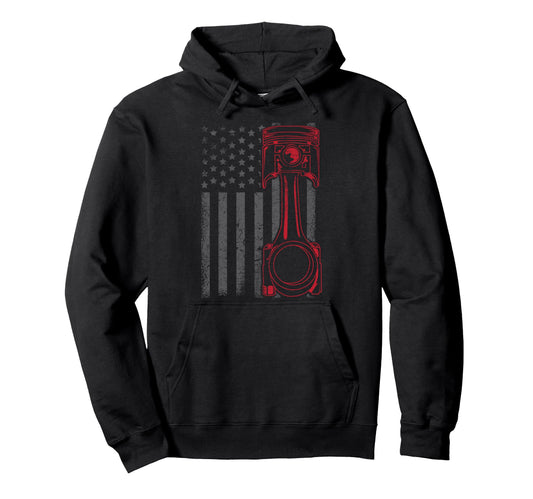 American Flag Piston Funny Muscle Car Hoodie - Novelty Apparel Men Women - T-Shirt, Sweatshirt, Hoodie