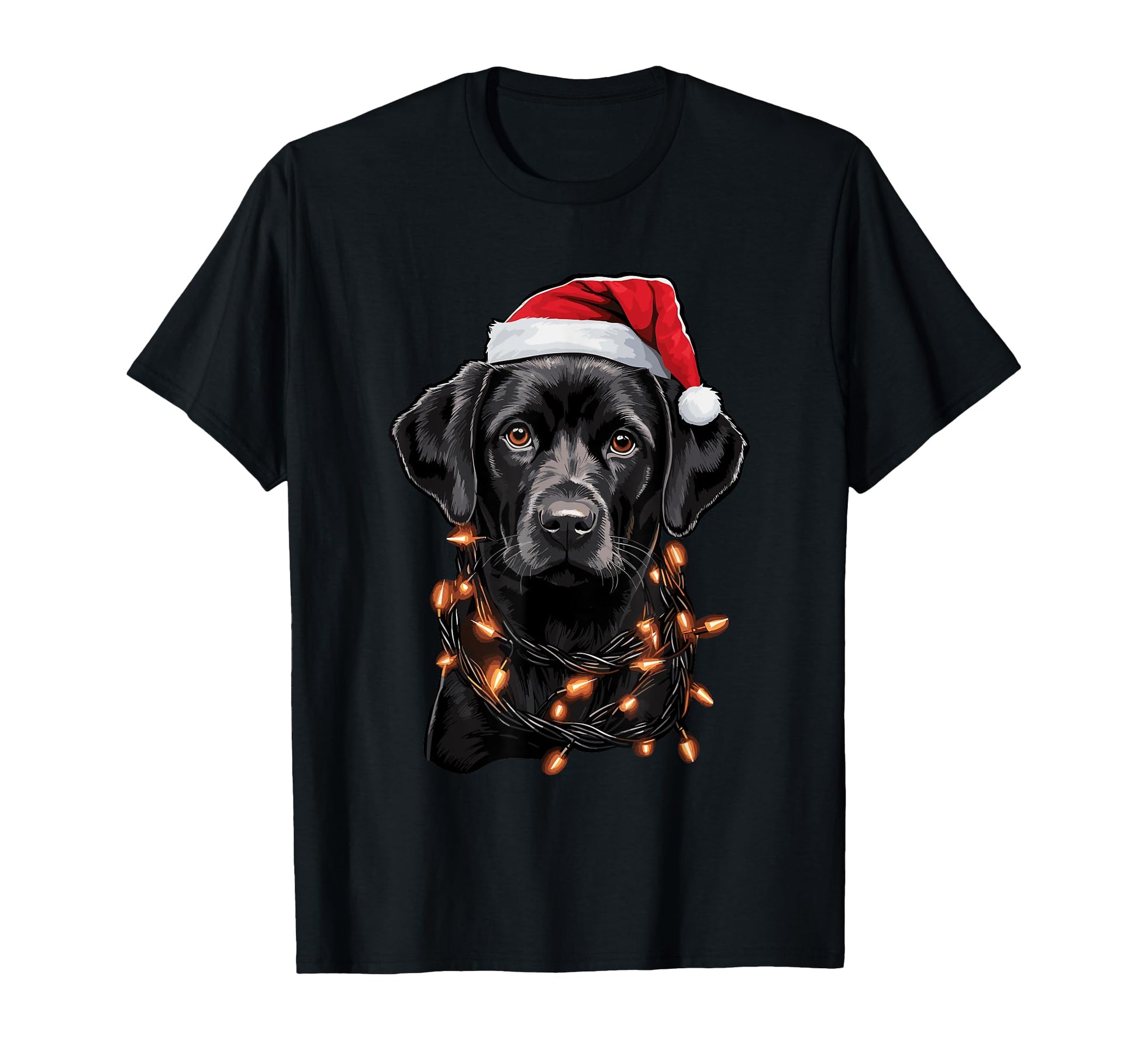 Black Labrador Lights Santa Hat Pajama T-Shirt - Fun Novelty Design Unisex - T-Shirt, Sweatshirt, Hoodie