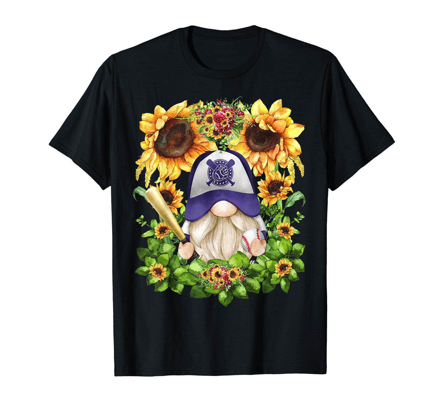 Sunflower Baseball Gnome And Baseball T-Shirt - Novelty Apparel Men Women - T-Shirt, Sweatshirt, Hoodie