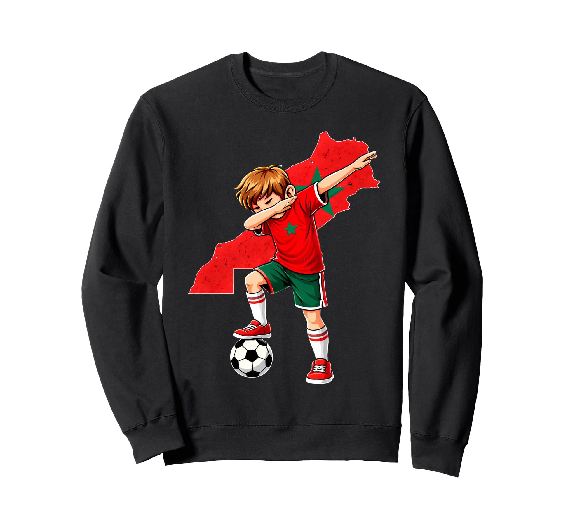 Dabbing Soccer Morocco Jersey Sweatshirt - Aesthetic Graphic for Adults - T-Shirt, Sweatshirt, Hoodie
