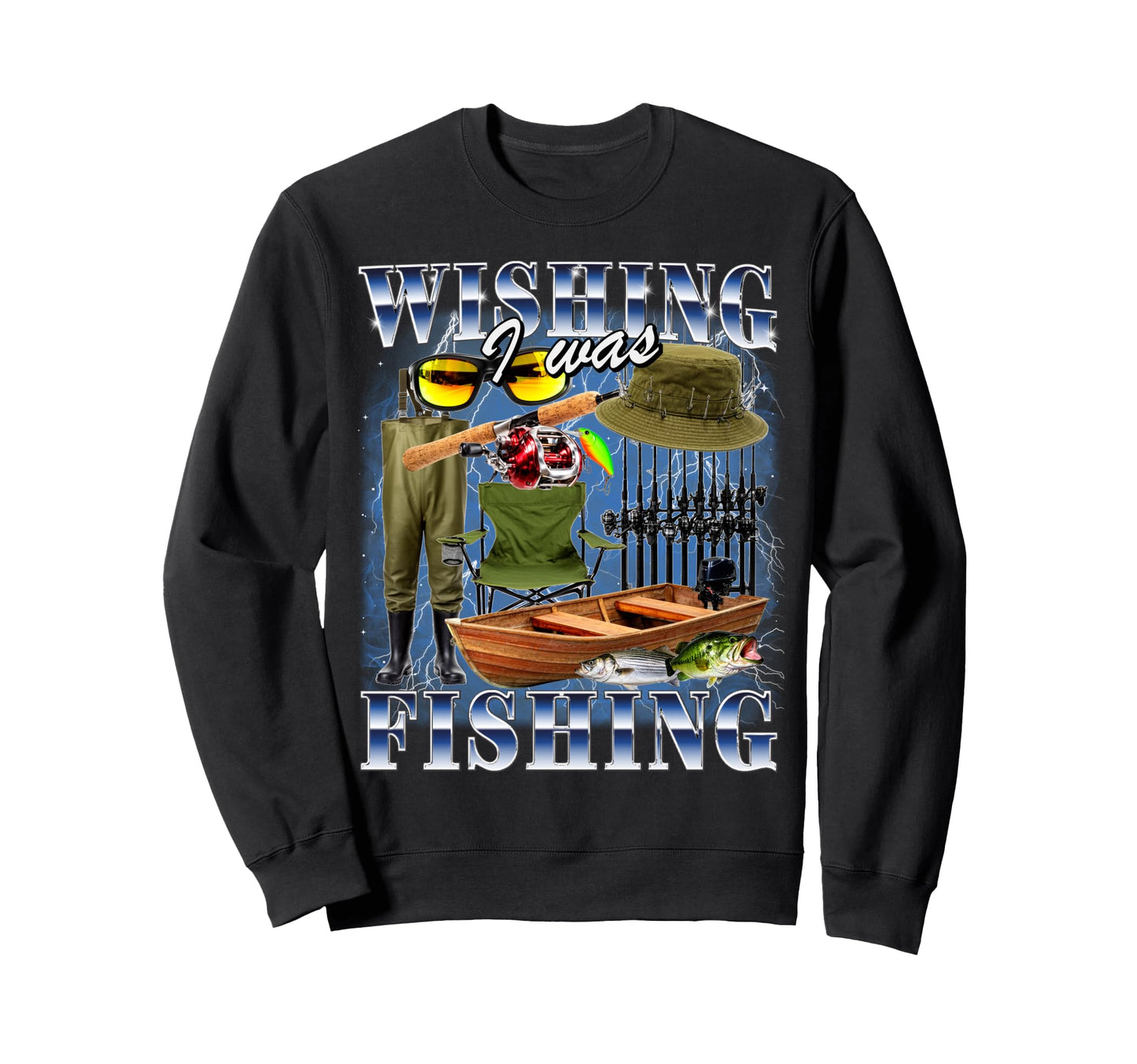Wishing I Was Fishing Bootleg 90S Sweatshirt - Aesthetic Graphic Men Women - T-Shirt, Sweatshirt, Hoodie
