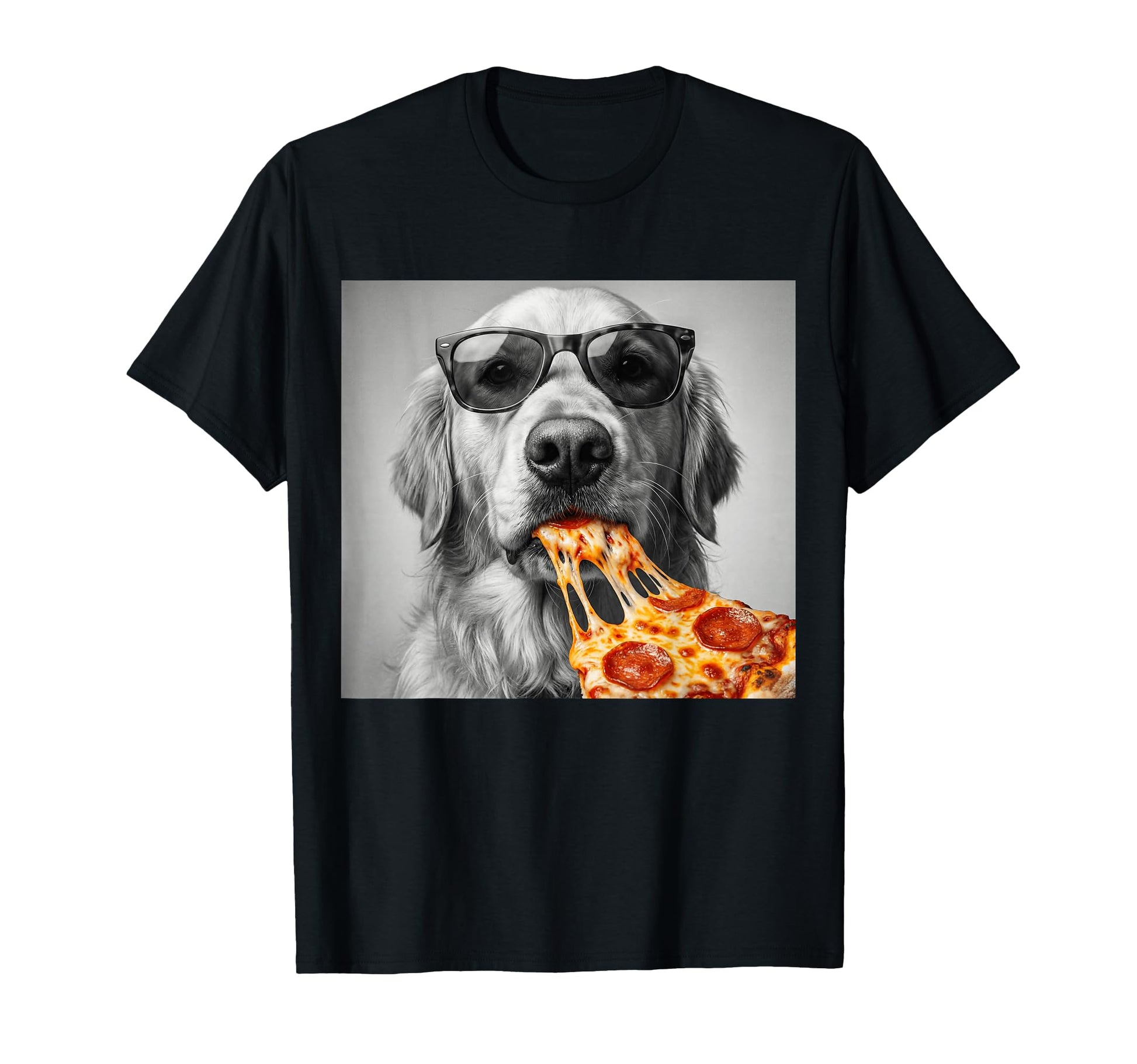 Golden Retriever Eating Pizza T-Shirt - Fun Novelty Design Unisex - T-Shirt, Sweatshirt, Hoodie