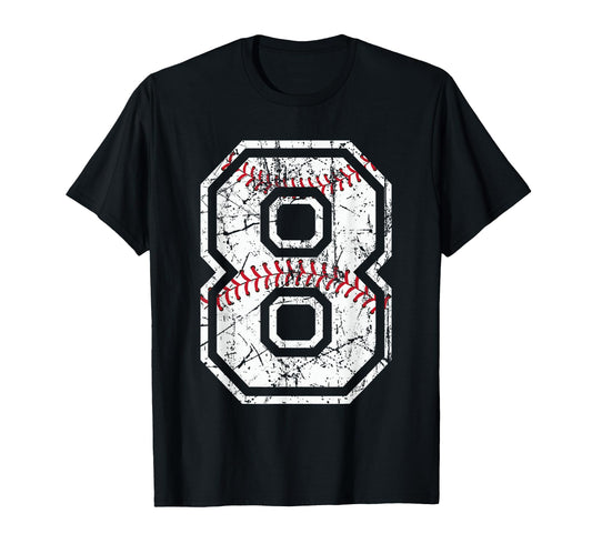Baseball Jersey Number 8 Distressed T-Shirt - Streetwear Style for Adults - T-Shirt, Sweatshirt, Hoodie