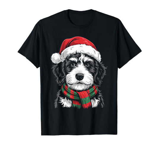Bernedoodle Dog Santa Hat Scarf Costume T-Shirt - Fun Novelty Design Unisex - T-Shirt, Sweatshirt, Hoodie