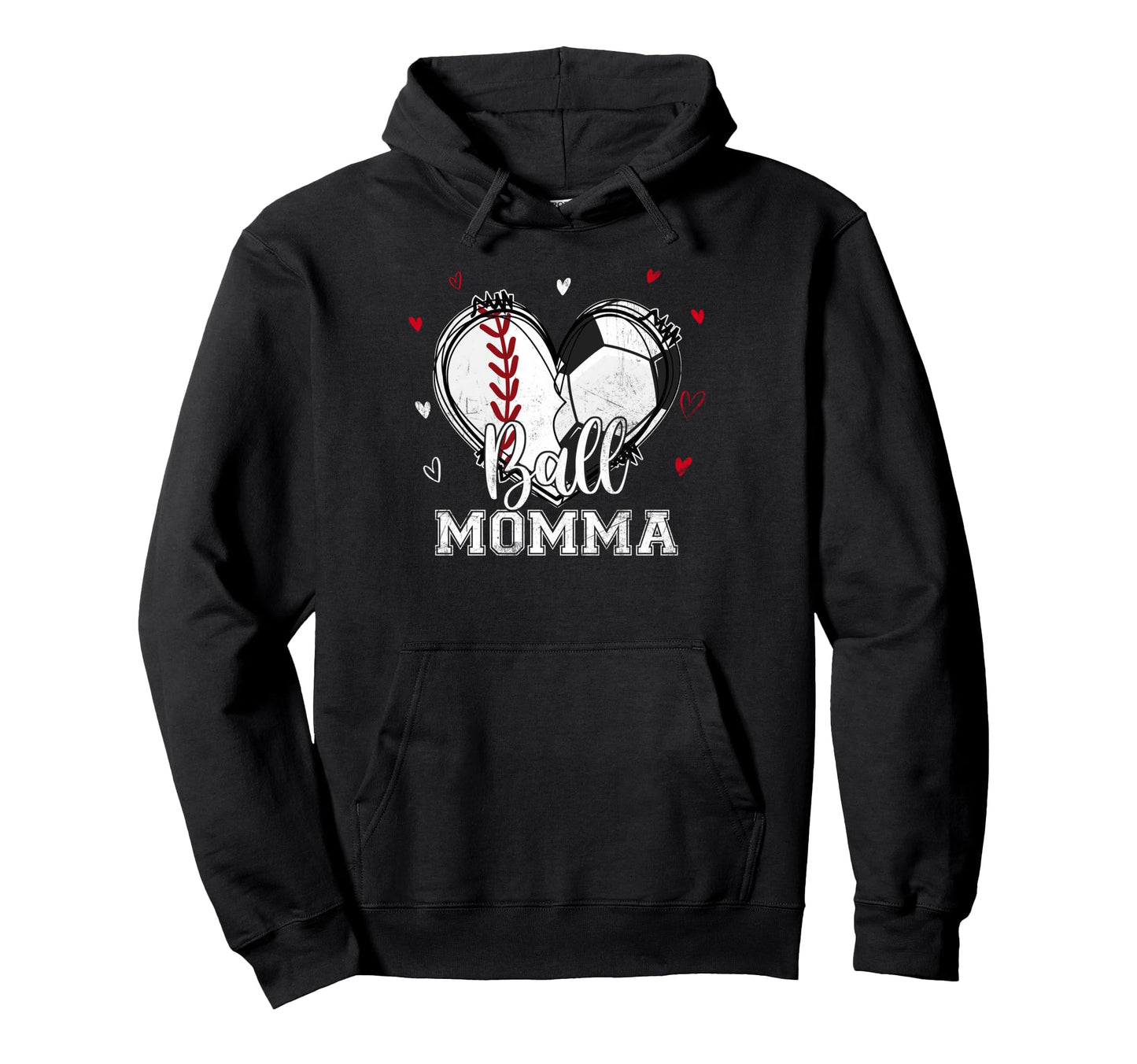 Ball Momma Baseball Soccer Heart Hoodie - Fun Novelty Design for Adults - T-Shirt, Sweatshirt, Hoodie