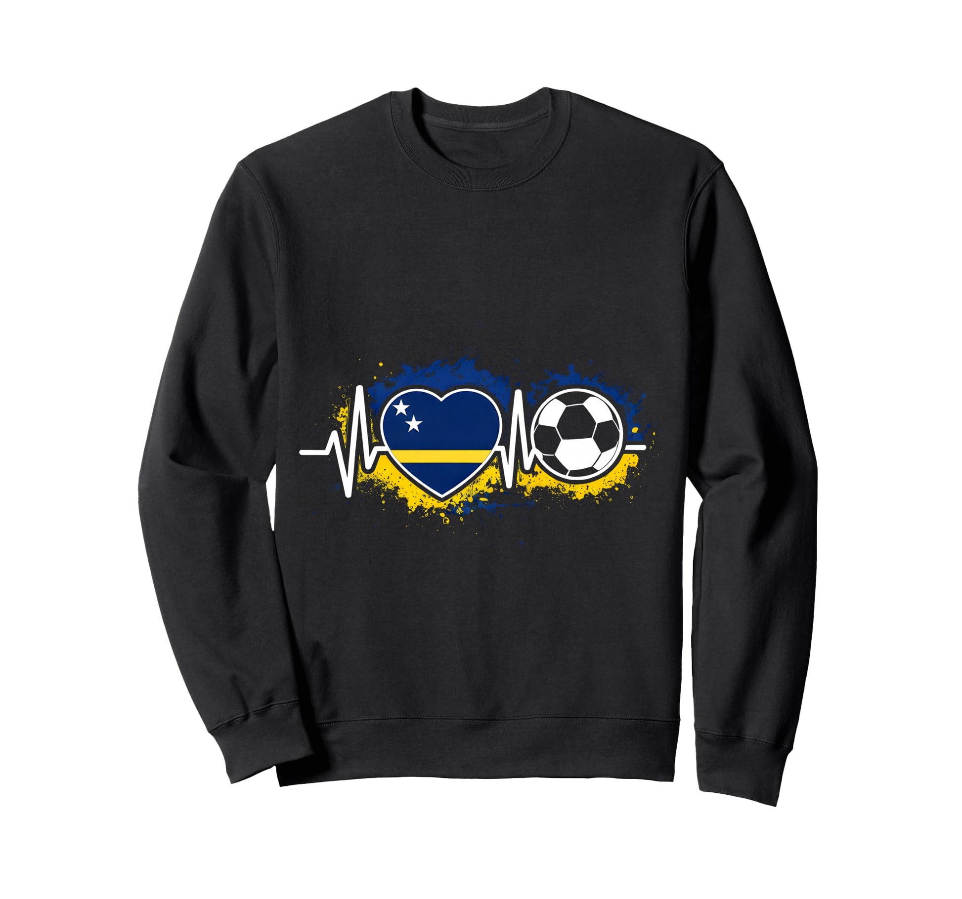 Heartbeat Curacao Flag Soccer Fan Sweatshirt - Minimalist Print Unisex - T-Shirt, Sweatshirt, Hoodie