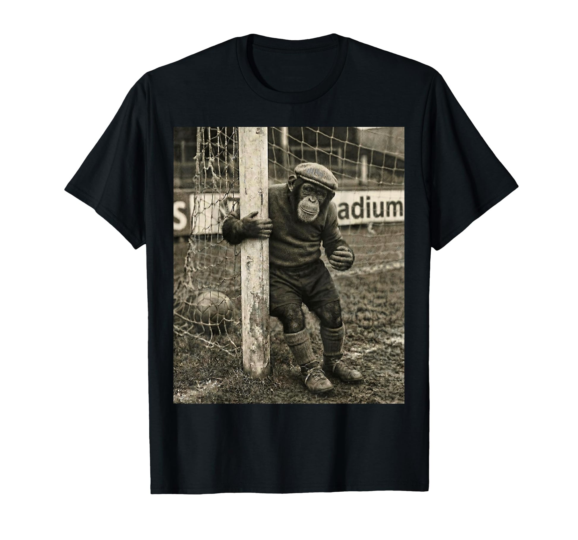 Chimp Player Goalpost Lazy Soccer T-Shirt - Minimalist Print for Adults - T-Shirt, Sweatshirt, Hoodie