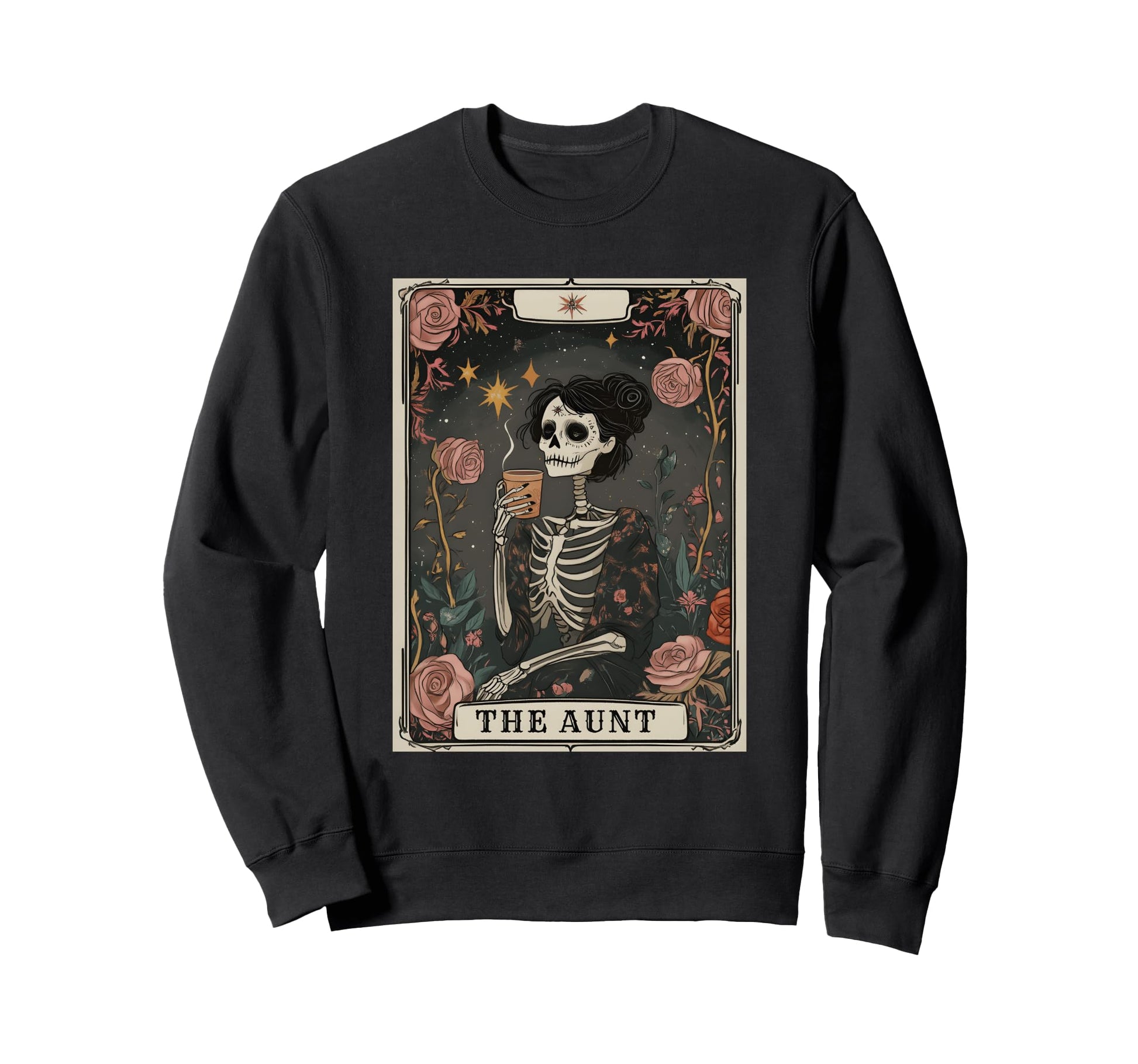 Aunt Tarot Card Skeleton Aunty Coffee Sweatshirt - Unique Graphic Unisex - T-Shirt, Sweatshirt, Hoodie