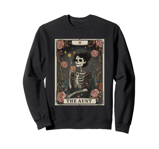 Aunt Tarot Card Skeleton Aunty Coffee Sweatshirt - Unique Graphic Unisex - T-Shirt, Sweatshirt, Hoodie